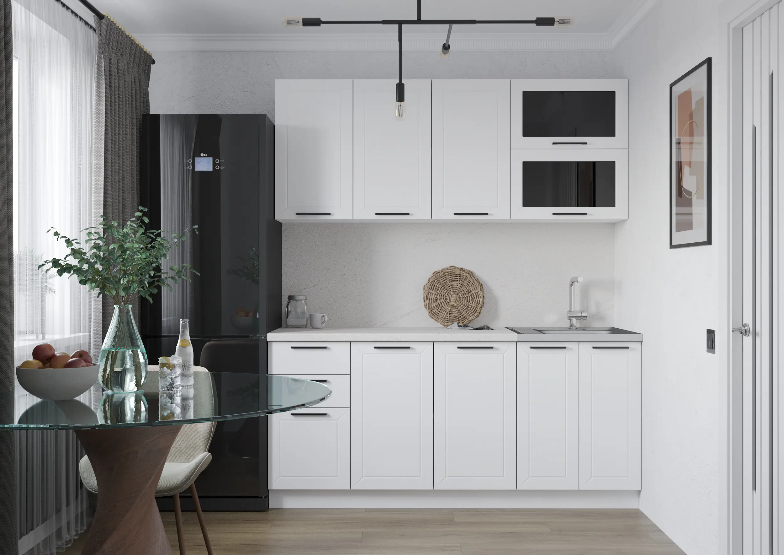 Изображение товара Кухонный гарнитур Сурская мебель Глетчер Айленд 029 180x214x47.8 см МДФ цвет белый