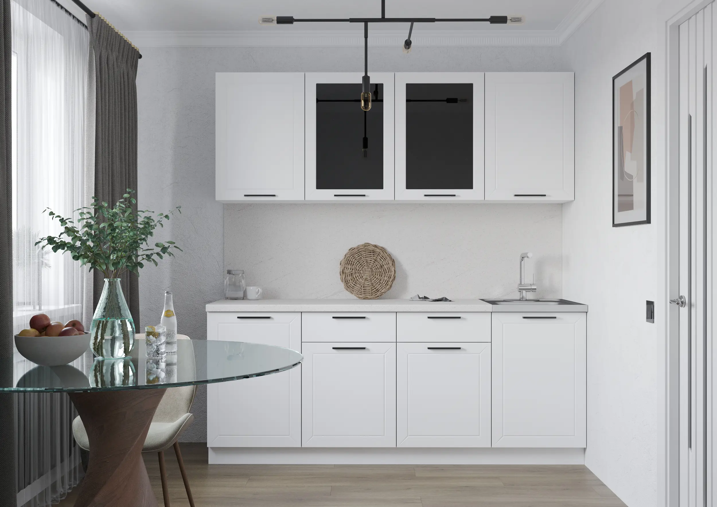 Изображение товара Кухонный гарнитур Сурская мебель Глетчер Айленд 030 200x214x47.8 см МДФ цвет белый