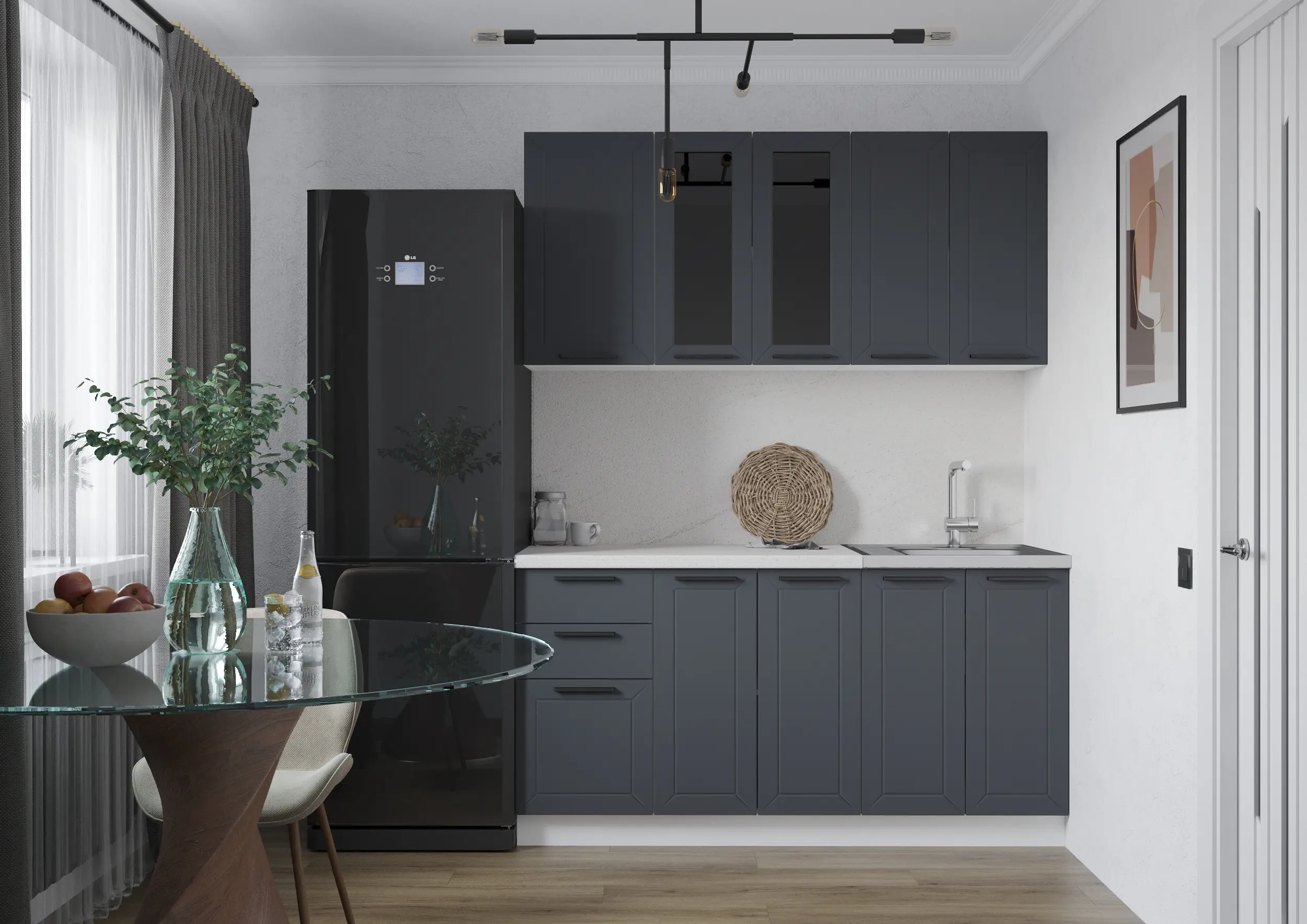 Изображение товара Кухонный гарнитур Сурская мебель Глетчер Маренго 036 160x214x47.8 см МДФ цвет серый