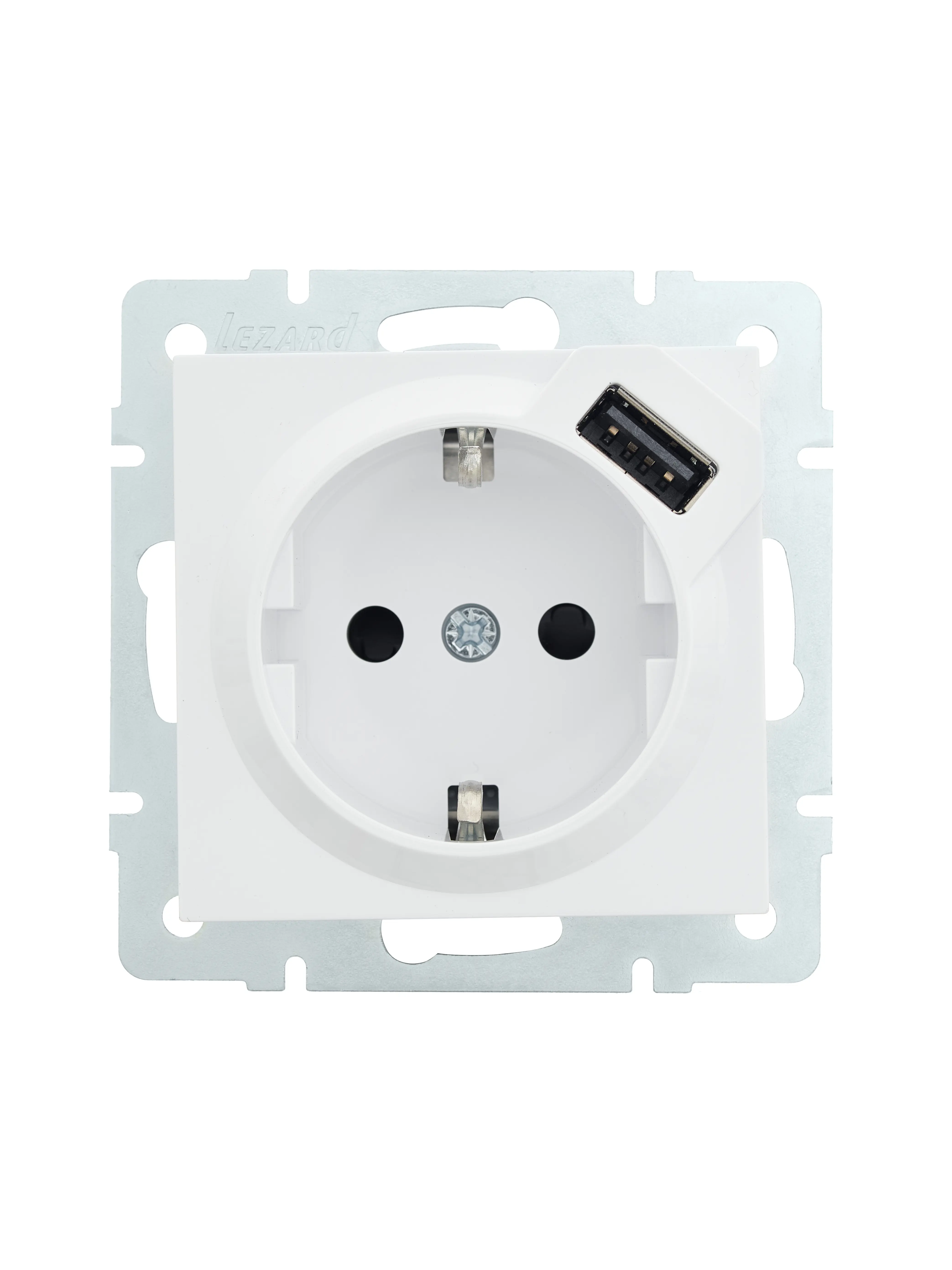 Изображение товара Розетка Lezard Vesna с заземлением и USB, белая, встроенная