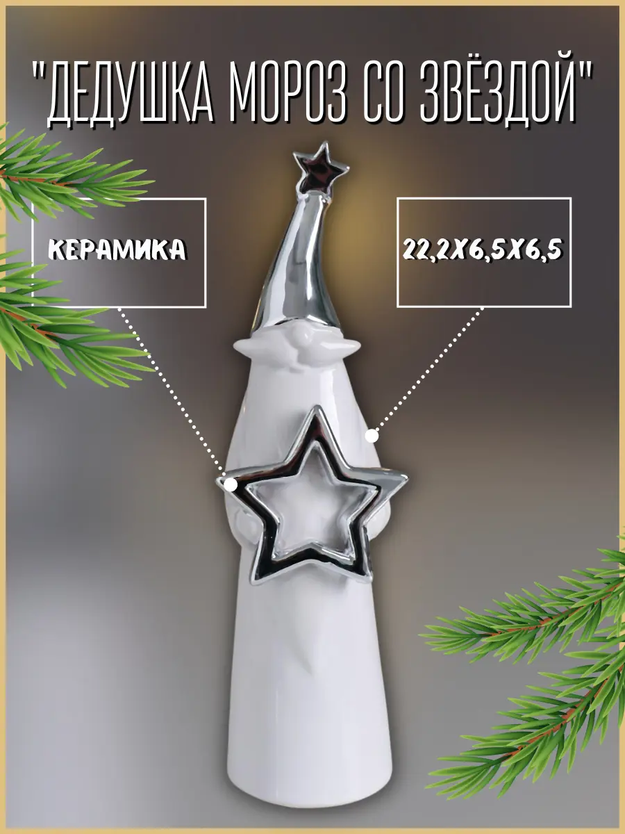 Изображение товара Новогодняя фигурка Simaland Дедушка Мороз со звёздой серебро 22.2x6.5x6.5 см
