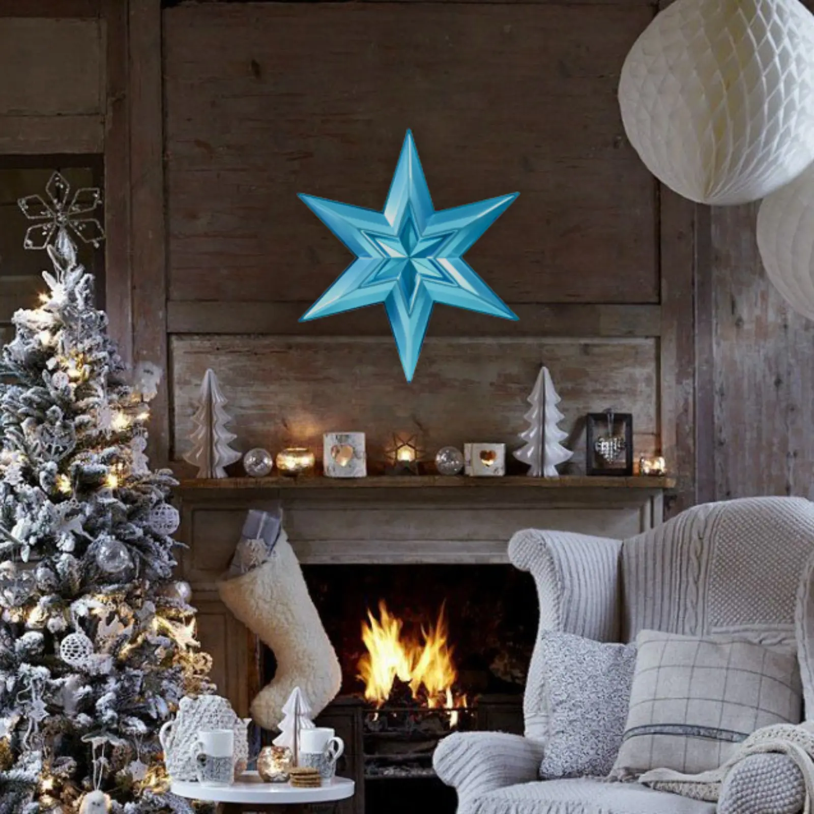 Изображение товара Новогодняя фигурка Звезда в Звезде большая голубой металлик 69.5x60.3 см