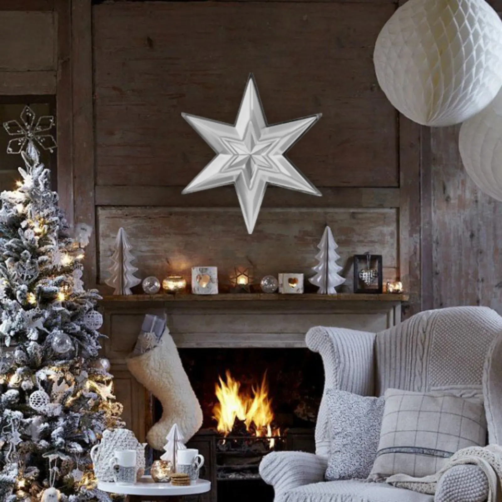 Изображение товара Новогодняя фигурка Звезда в Звезде малая серебро 38.8x33.5 см