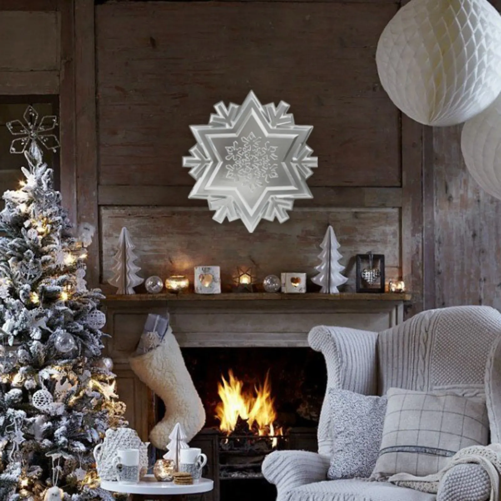 Изображение товара Новогодняя фигурка Снежинка большая серебро половинка 66.7x64 см