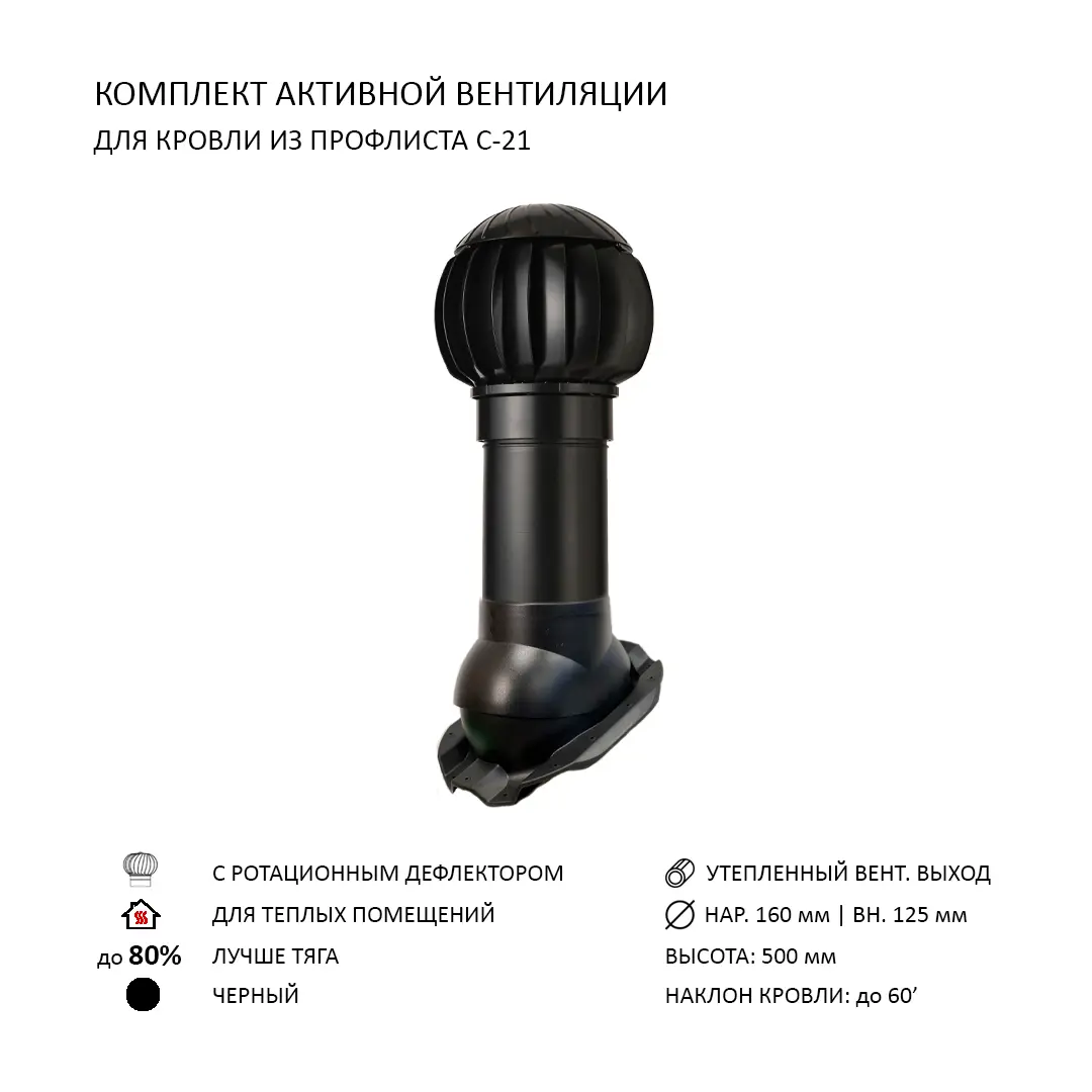 Изображение товара Вентиляционный комплект Polivent ND160 Н500 для кровли и вентиляции помещений