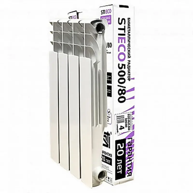 Изображение товара Радиатор Sti Eco Rus BM 500/80 4 секций боковое подключение биметалл белый