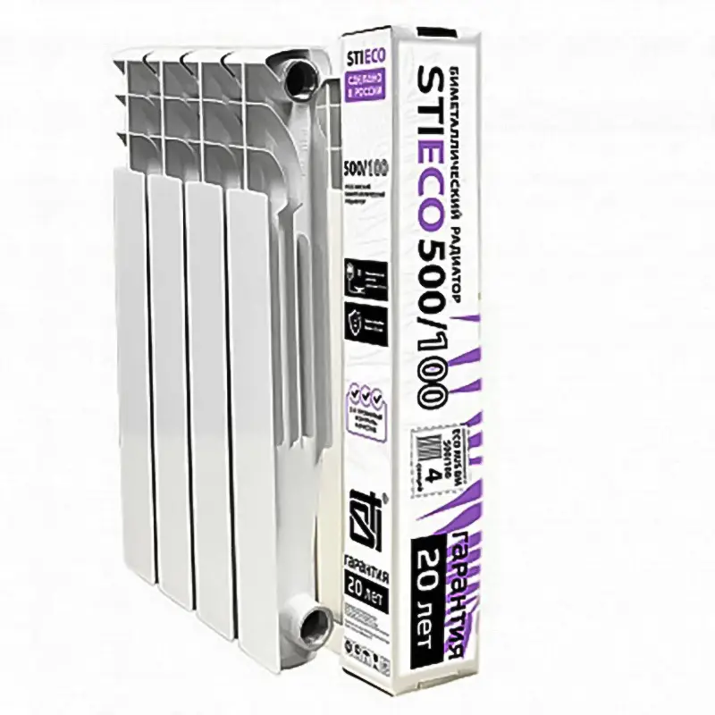 Изображение товара Радиатор Sti Eco Rus BM 500/100 4 секций боковое подключение биметалл белый