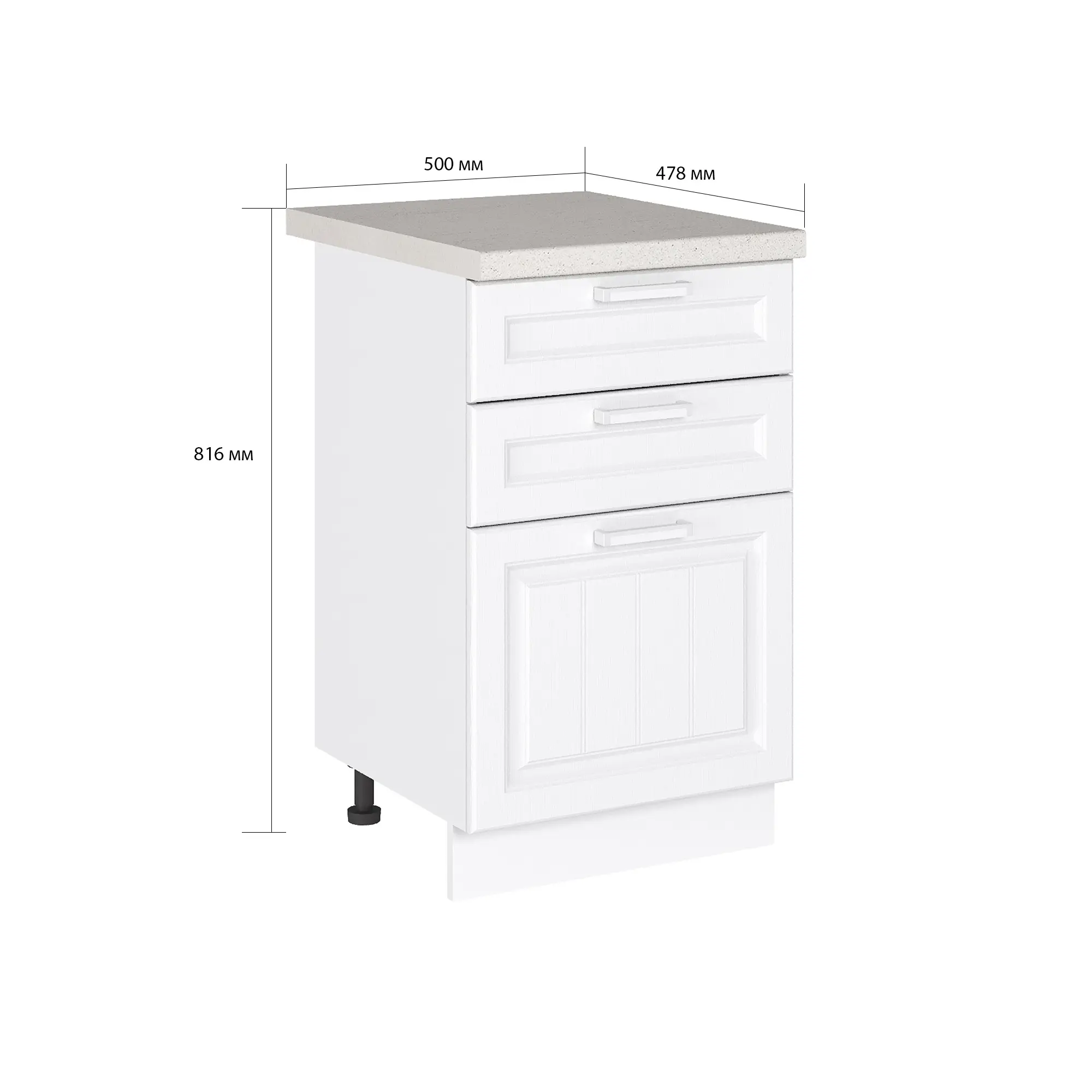 Изображение товара Напольный шкаф Прага белый 3 ящика МДФ ЛДСП Россия