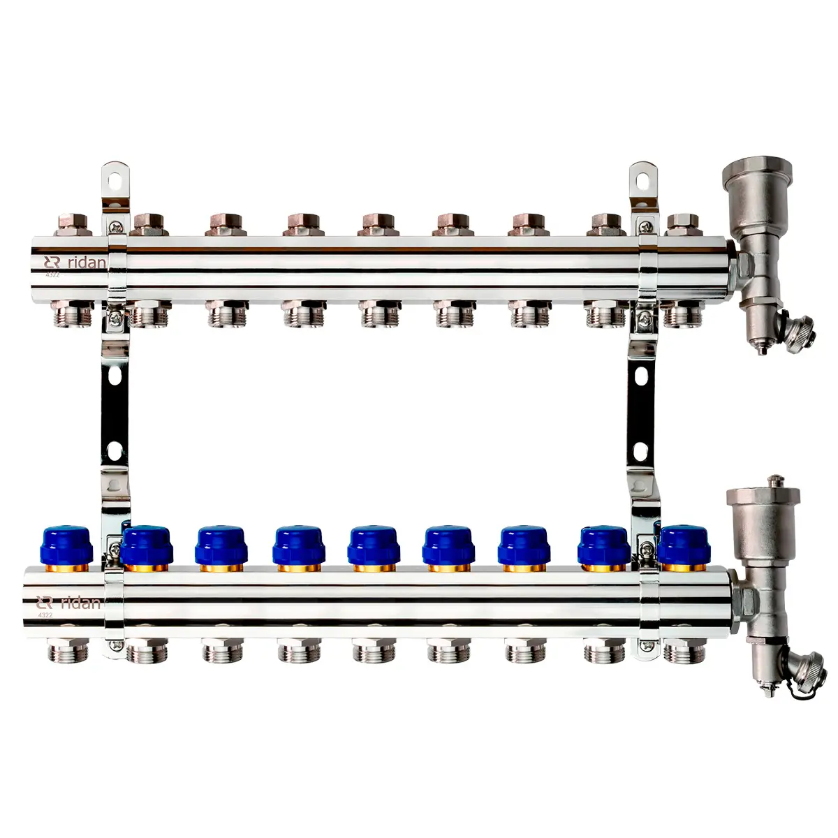 Изображение товара Коллектор Ридан на 9 выходов латунь никелированный для системы отопления