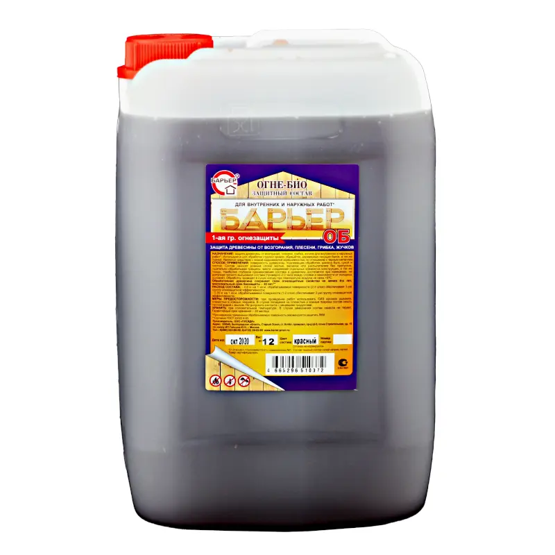 Изображение товара Огнезащитная пропитка для дерева I группа Барьер-ОБ цвет красный 12 кг