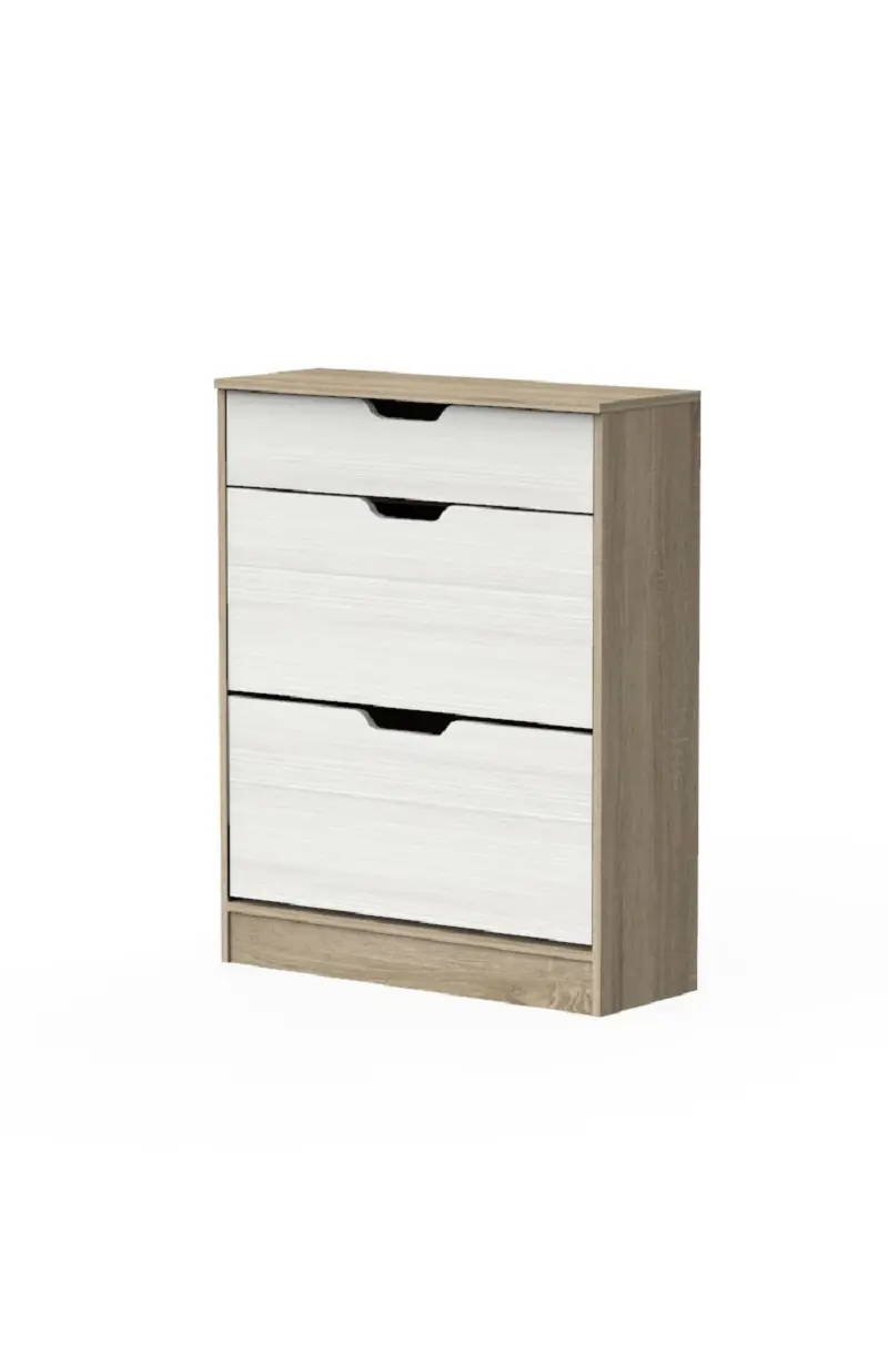 Изображение товара Шкаф для обуви Эверест 80x101x29 см 3 полки ЛДСП цвет белый/дуб вотан