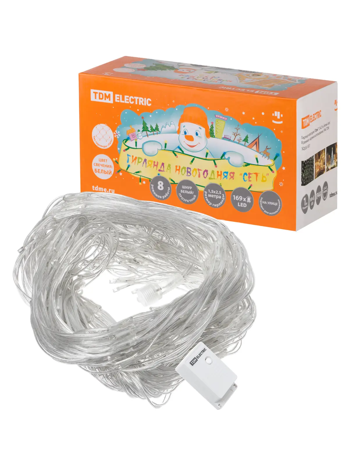 Изображение товара Электрогирлянда наружная Tdm electric sq0361-0031 сеть 1.5x1.5 м 168 ламп теплый белый 8 режимов работы