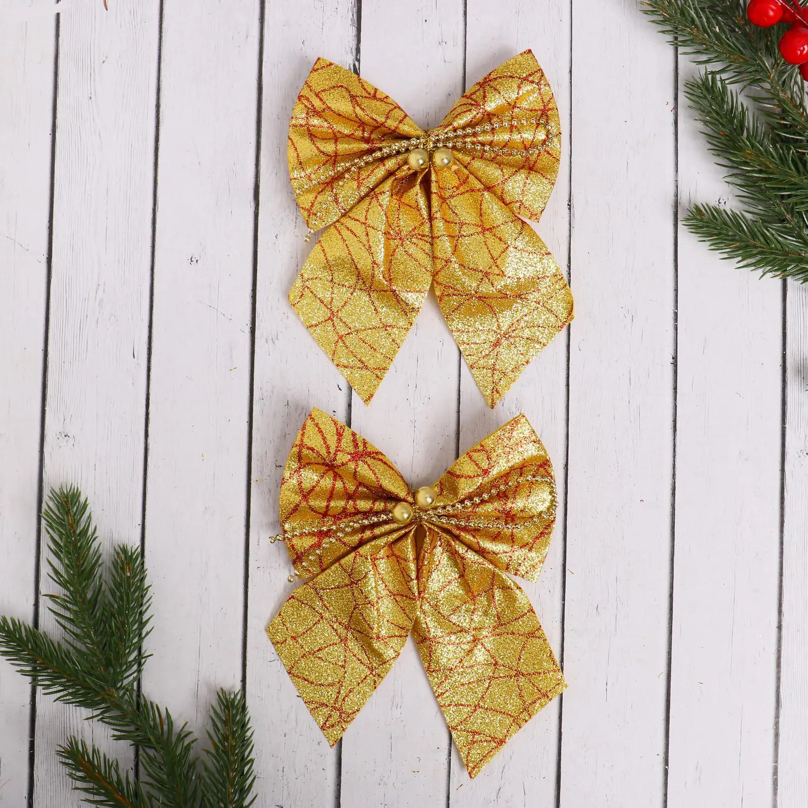 Изображение товара Набор елочных игрушек Бант - золотой блеск Зимнее волшебство 5043659 красный 2 шт