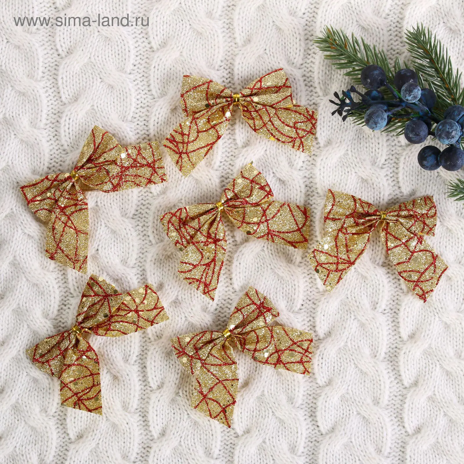 Изображение товара Набор елочных игрушек Бант - золотой блеск Зимнее волшебство 5043654 жёлтый/золотой 6 шт