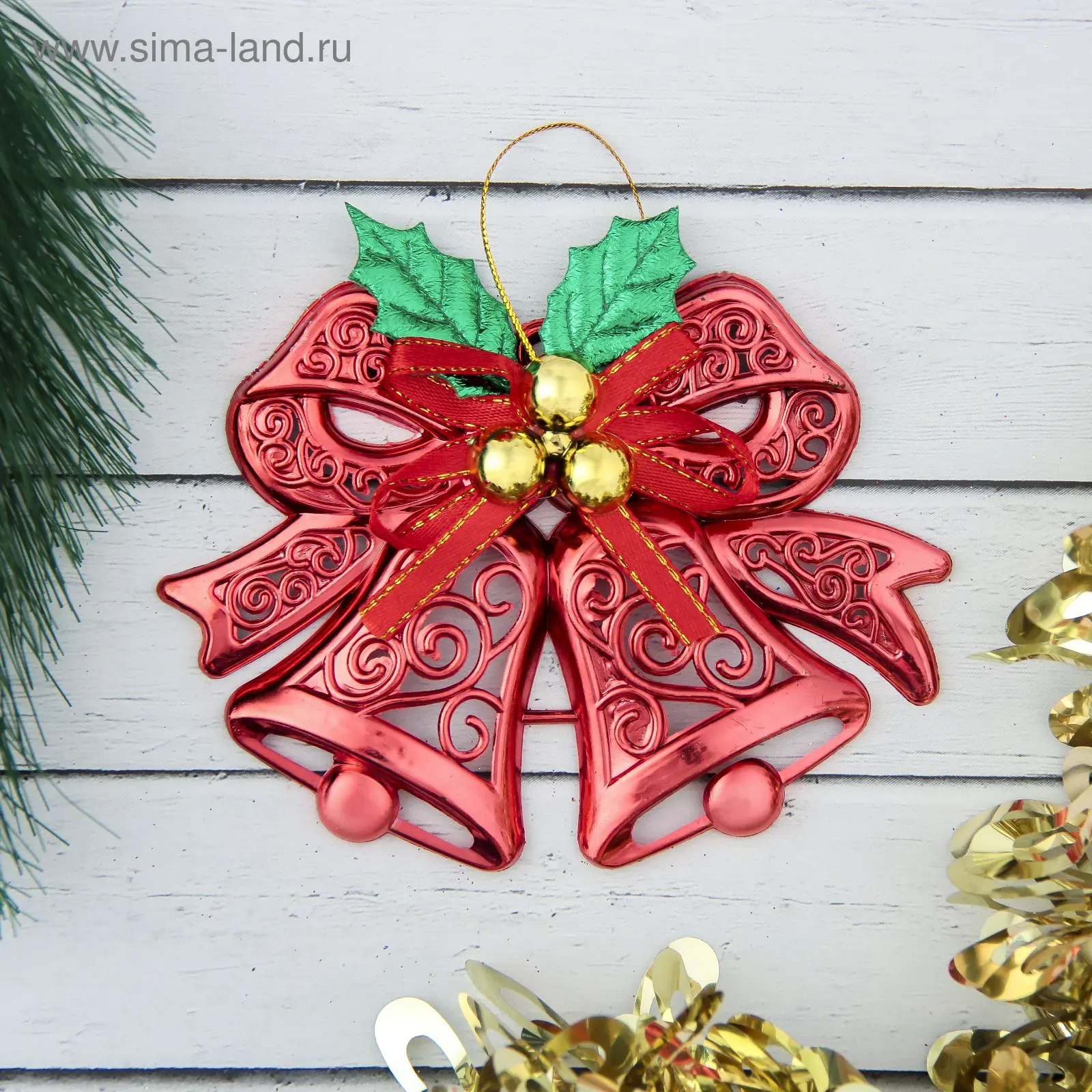 Изображение товара Елочная игрушка Колокольчик двойной с шариками и лентой Зимнее волшебство 3557000 красный