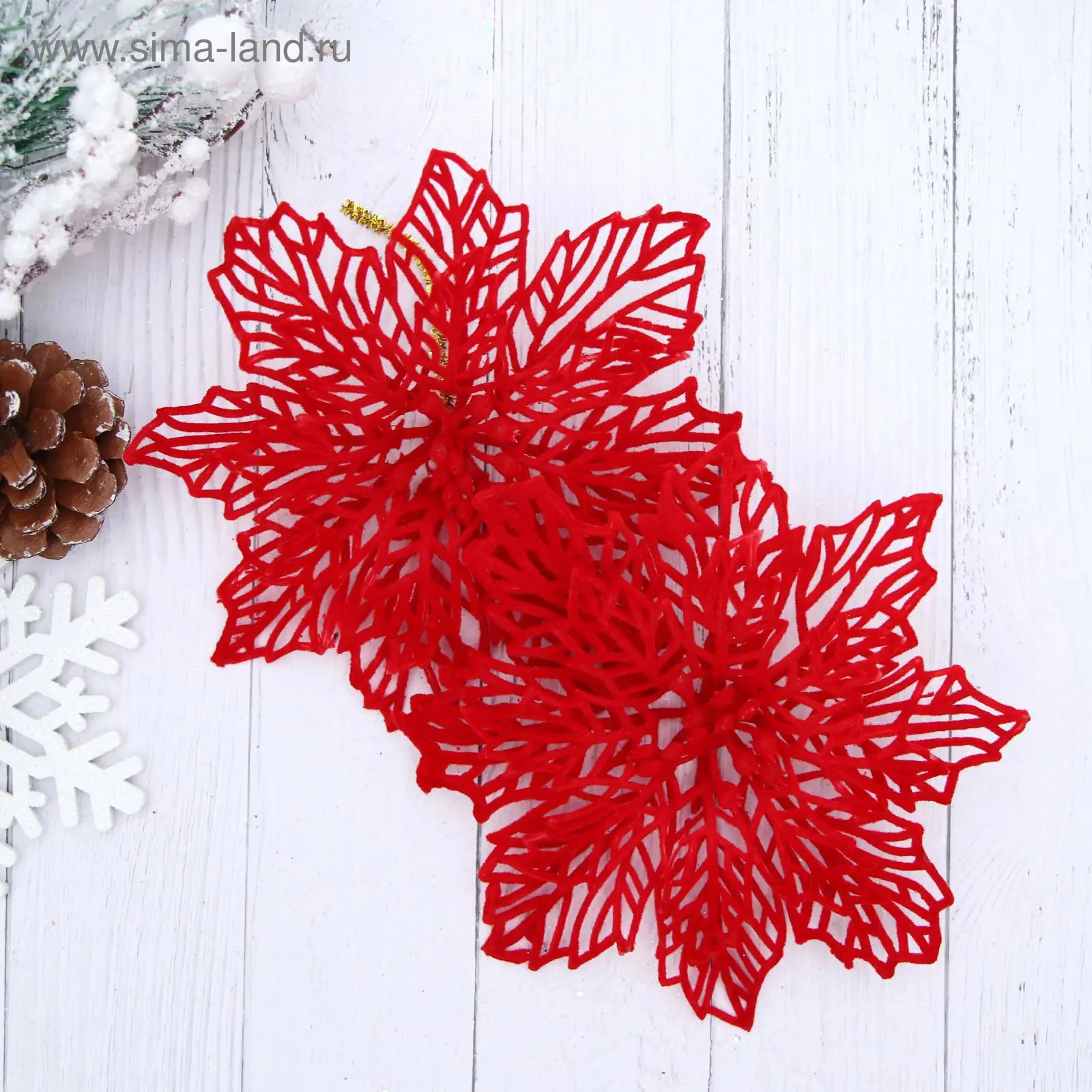 Изображение товара Набор елочных игрушек Резной цветок Зимнее волшебство 3555433 красный 2 шт