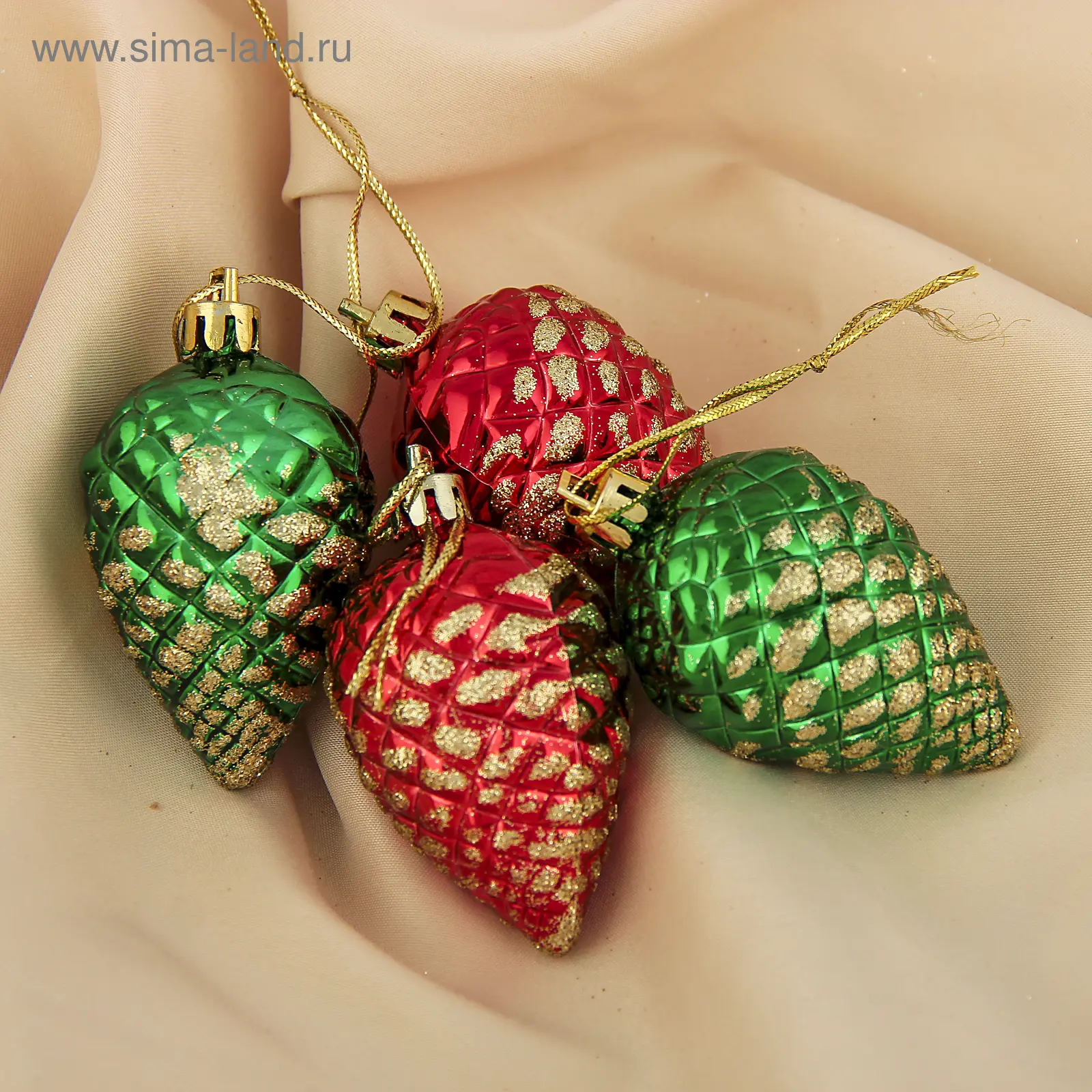 Изображение товара Набор елочных игрушек Шишка с золотинкой Зимнее волшебство 3276677 5 см х 5 см разноцветный 4 шт