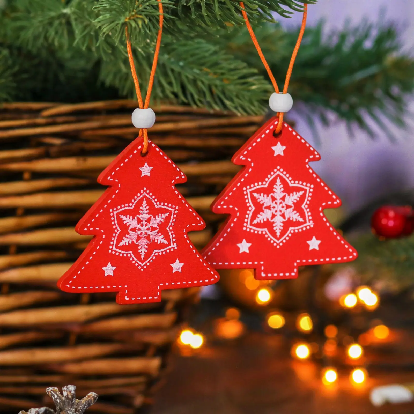 Изображение товара Набор елочных игрушек Ёлчоки Лесная мастерская 4182316 6 см x 6 см разноцветный 2 шт