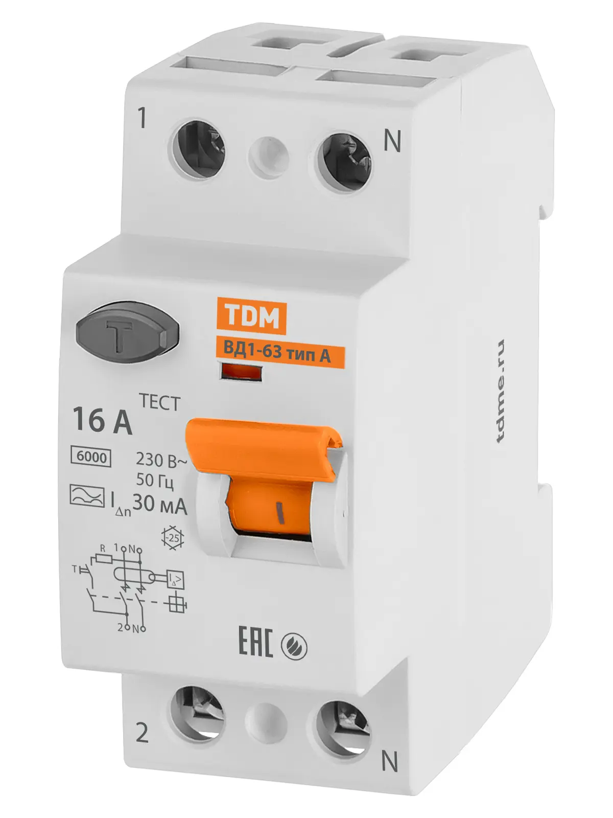 Изображение товара УЗО TDM Electric ВД1-63 2Р 16А 30мА защитное отключение