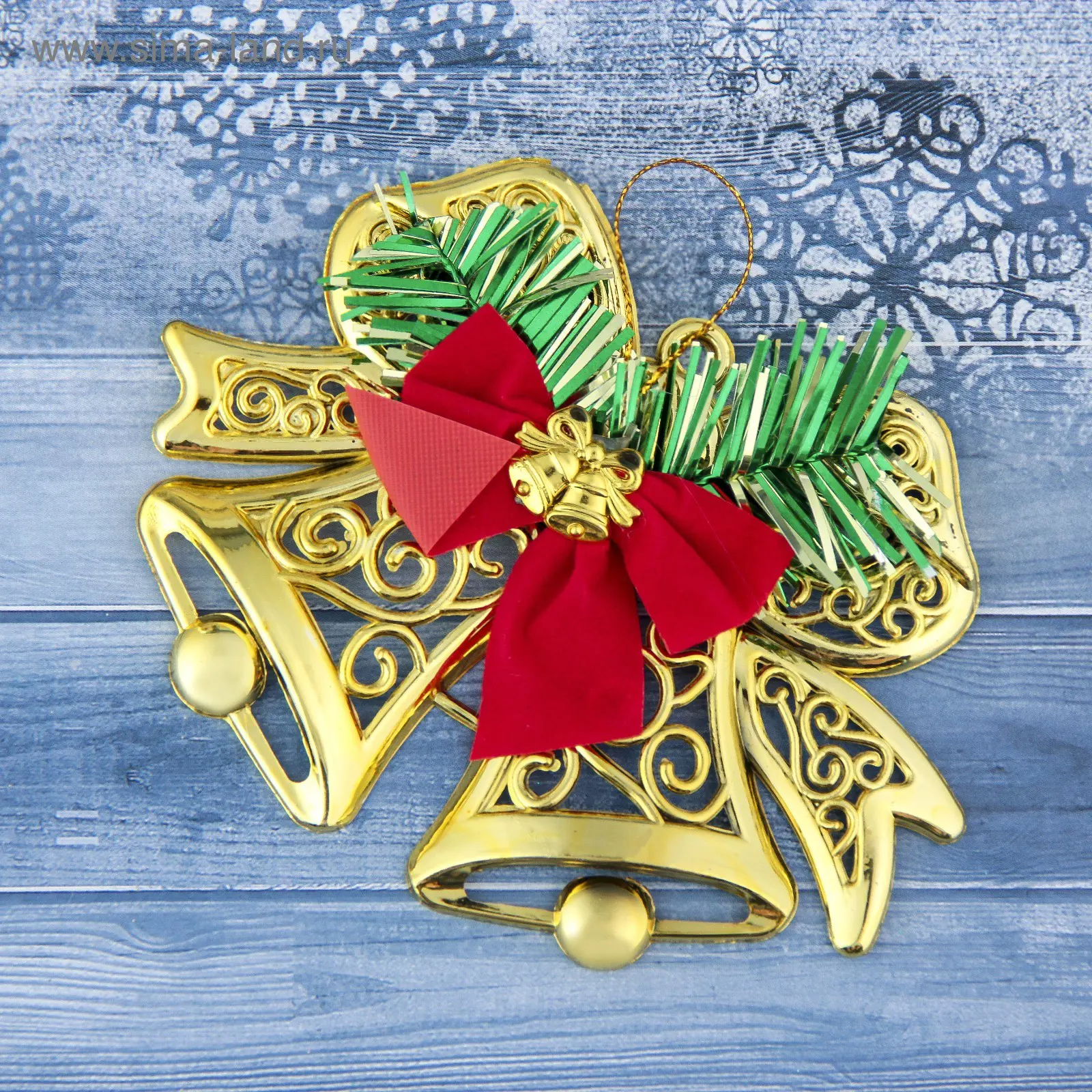 Изображение товара Елочная игрушка Колокольчик двойной с бантиками Зимнее волшебство 3557001 жёлтый/золотой