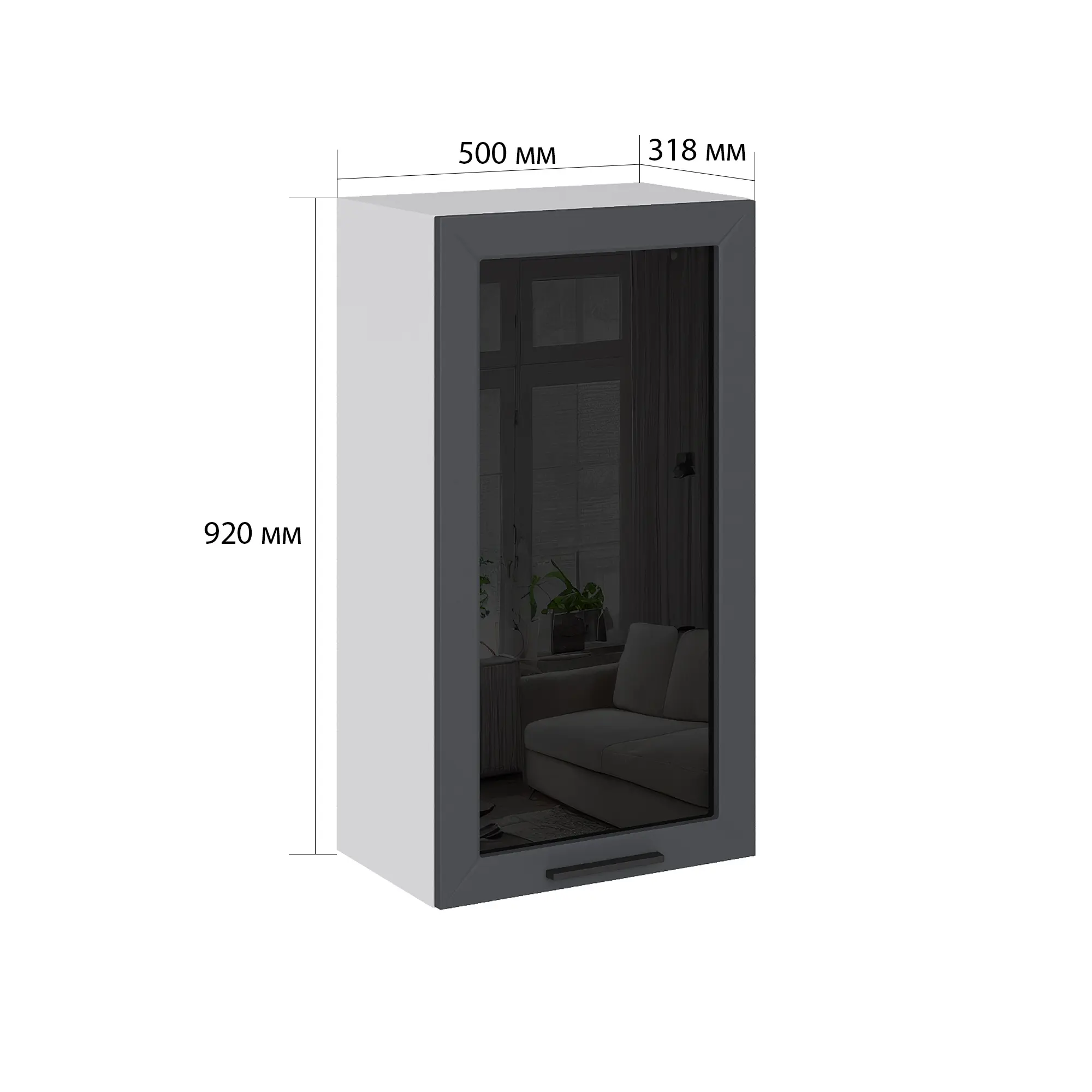Изображение товара Навесной шкаф со стеклом Глетчер 50x92 см серый от Сурская Мебель