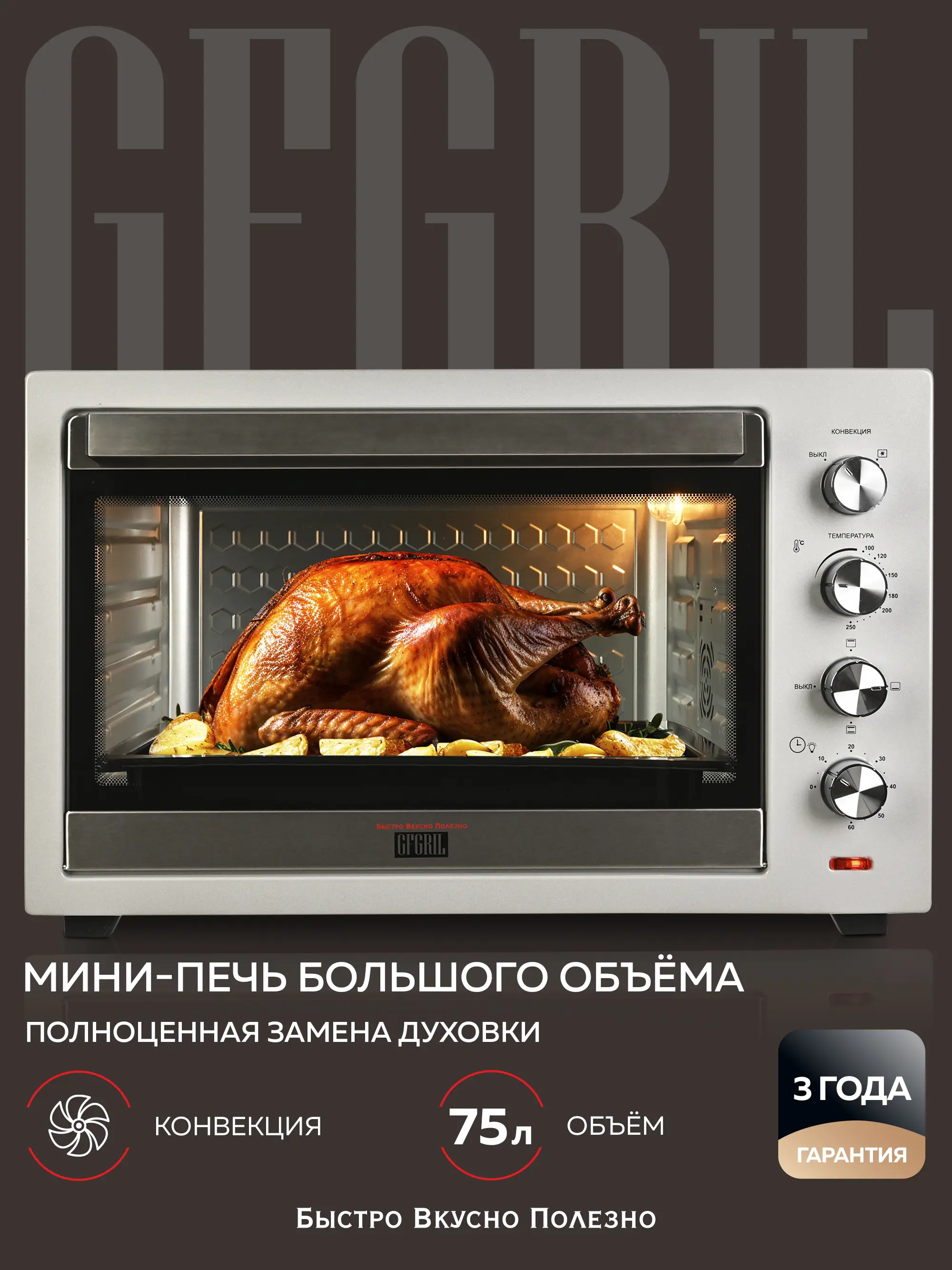 Изображение товара Электропечь Gfgril GFO-75 49x68x43 см цвет серебристый