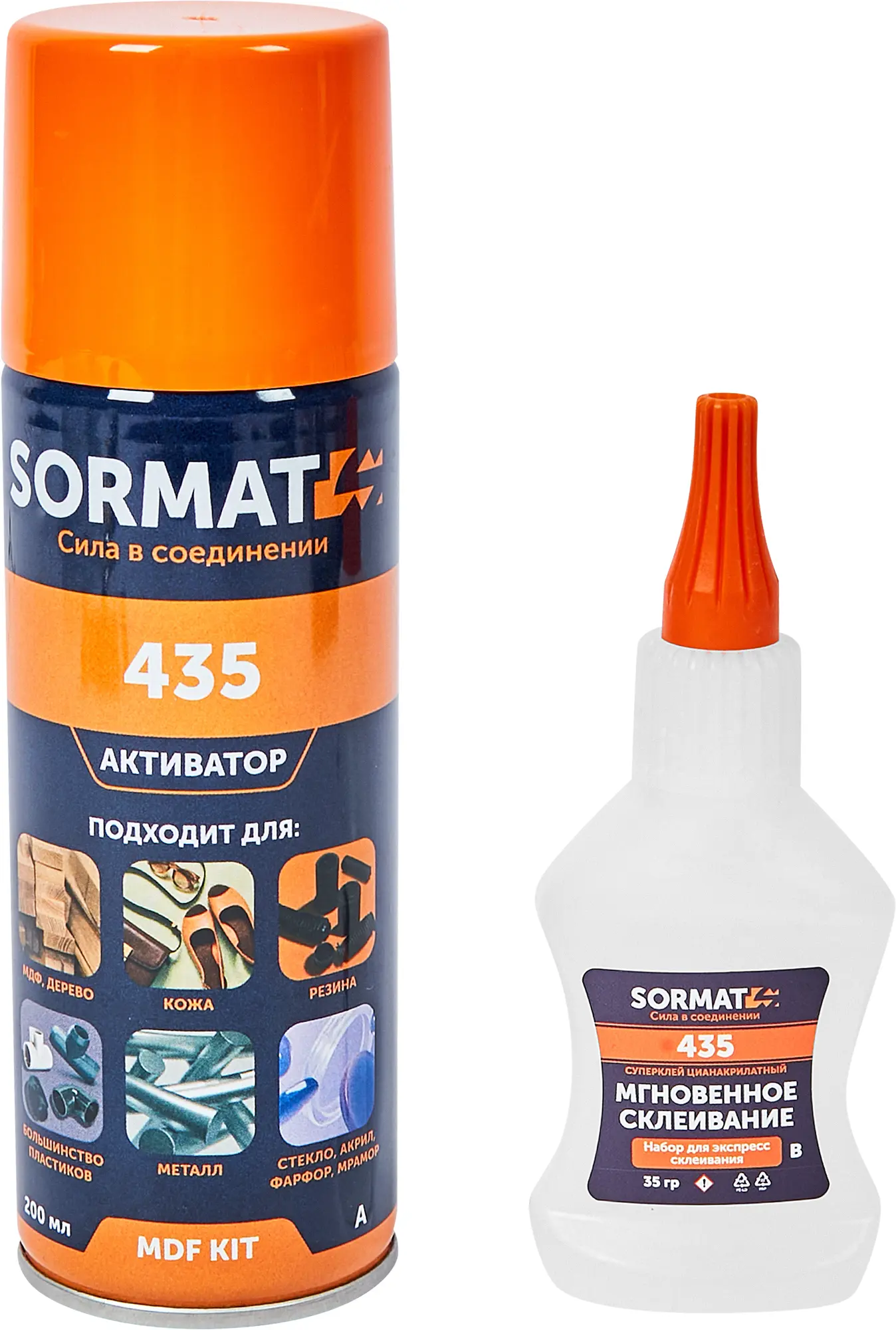 Изображение товара Суперклей - набор для экспресс склеивания Sormat MDF KIT 435 35 гр + 200 мл