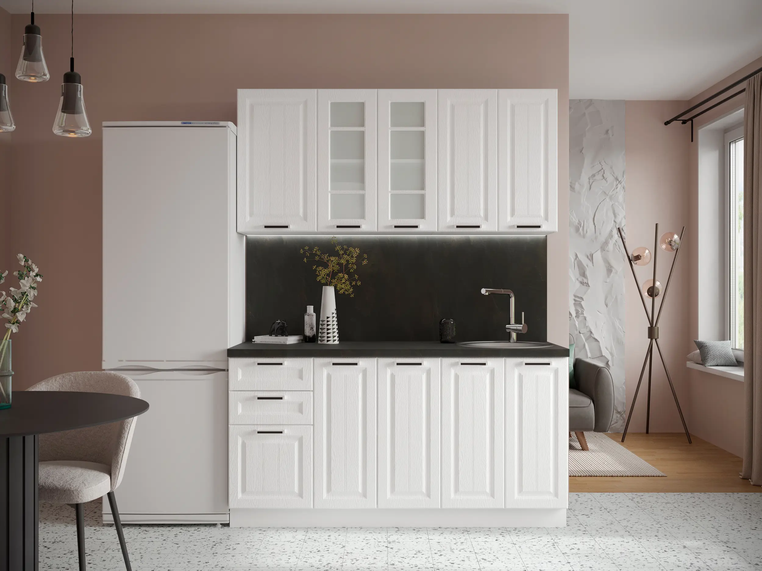 Изображение товара Кухонный гарнитур Сурская мебель Прага 020 160x214x47.8 см МДФ цвет белый