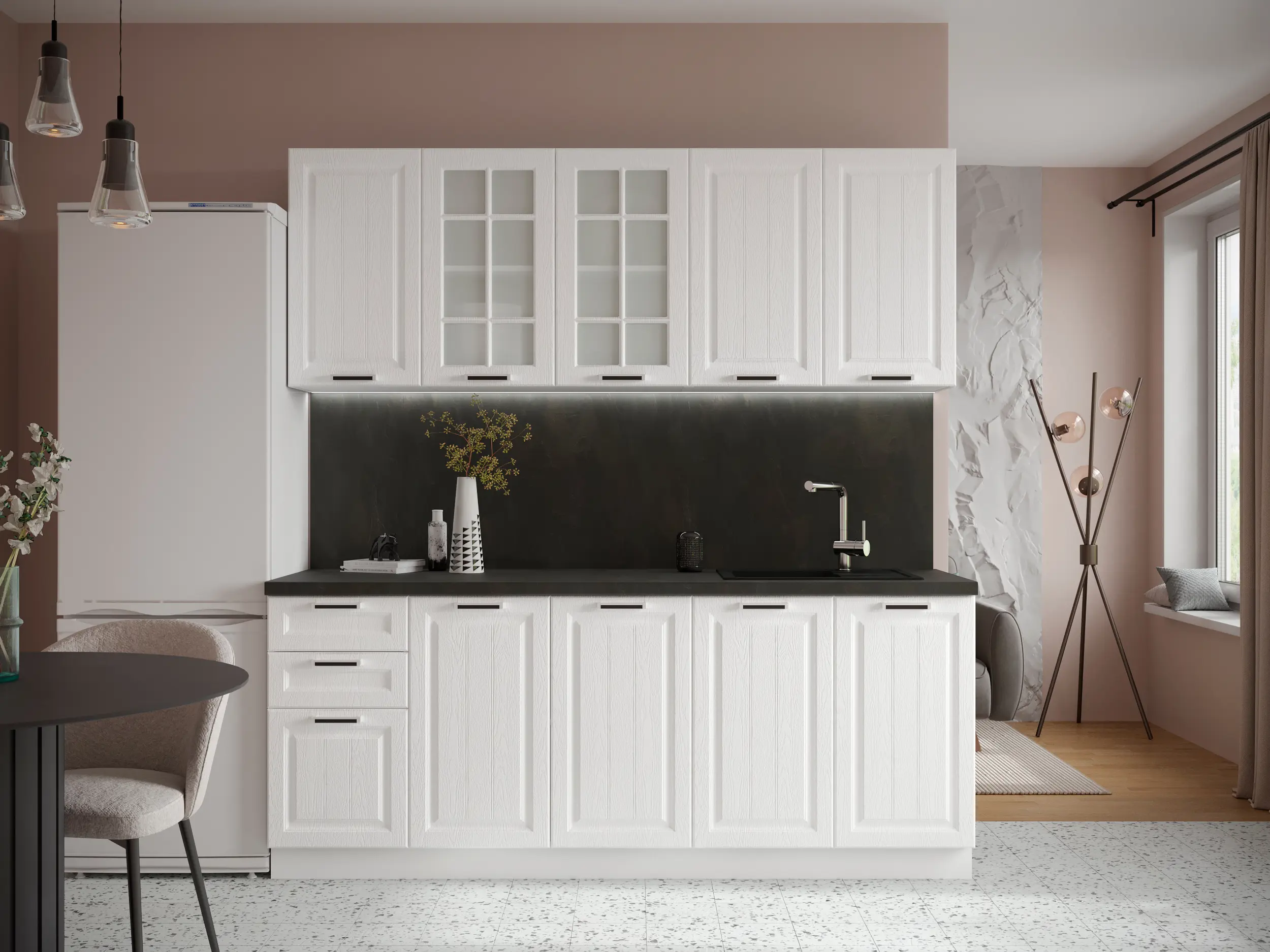 Изображение товара Кухонный гарнитур Сурская мебель Прага 019 200x214x47.8 см МДФ цвет белый