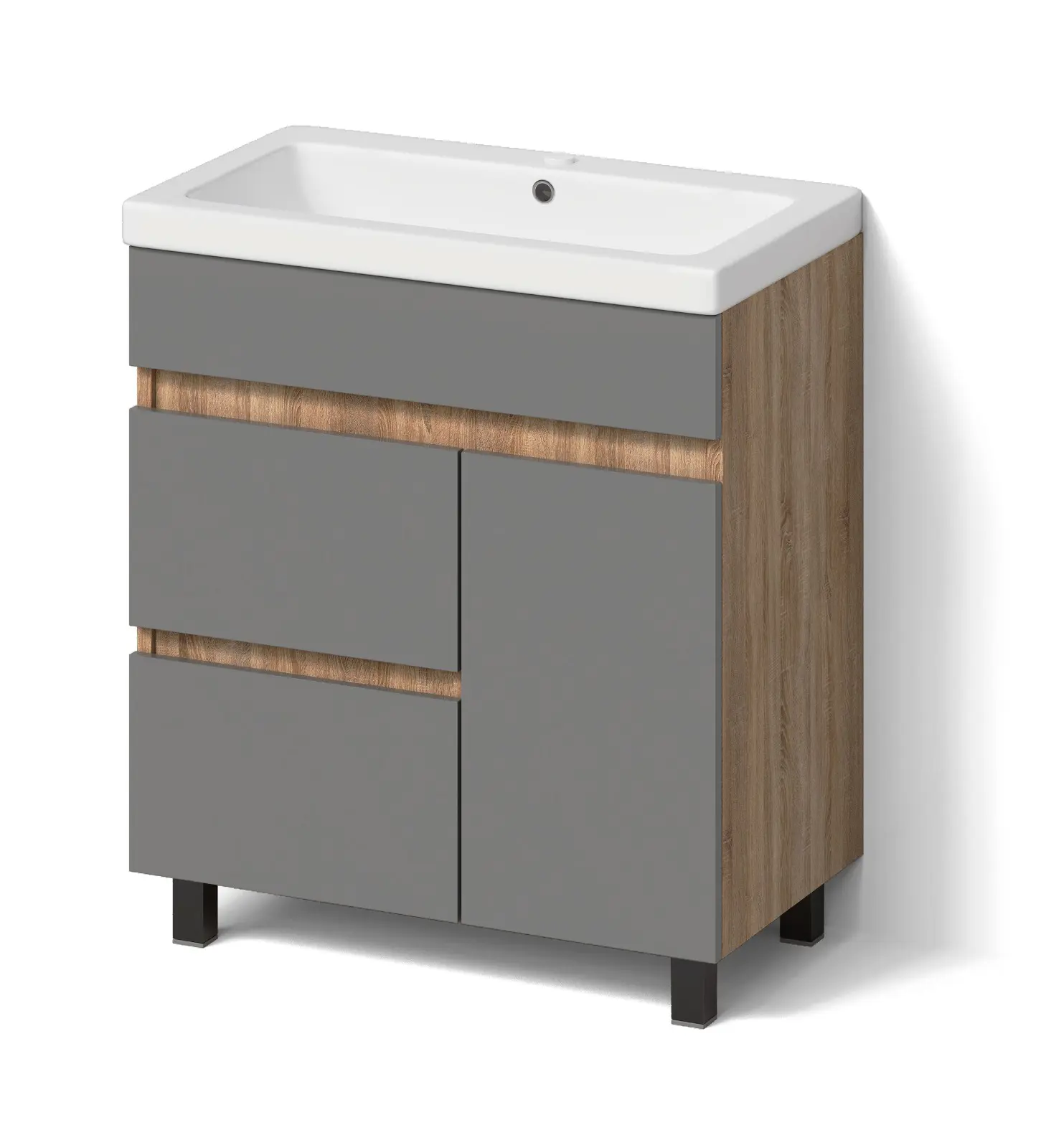 Изображение товара Тумба под раковину Cube 80 см напольная влагостойкая с двумя ящиками и полками