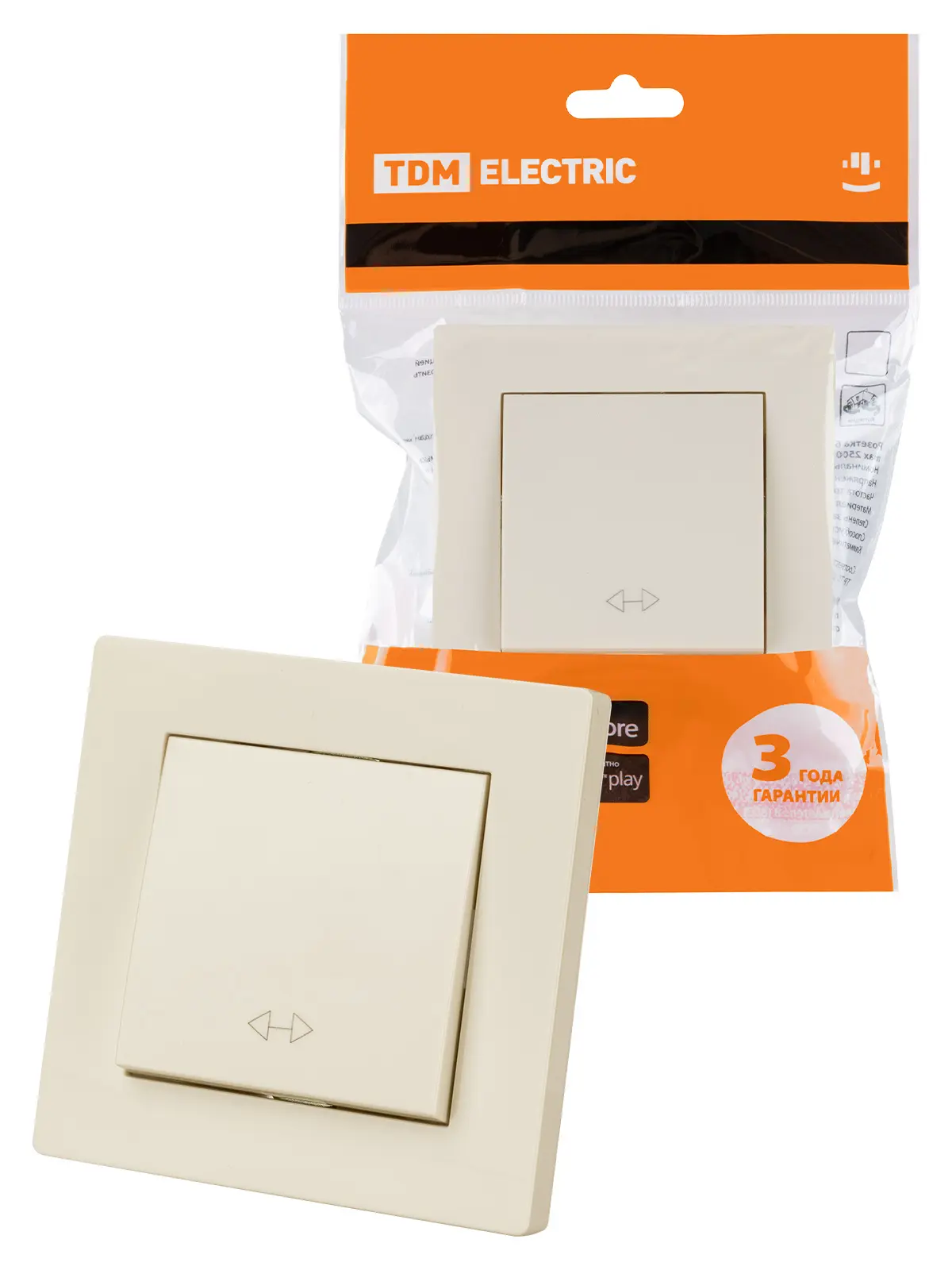 Изображение товара Выключатель перекрестный накладной Tdm electric Сенеж SQ1816-0119 1 клавиша слоновая кость