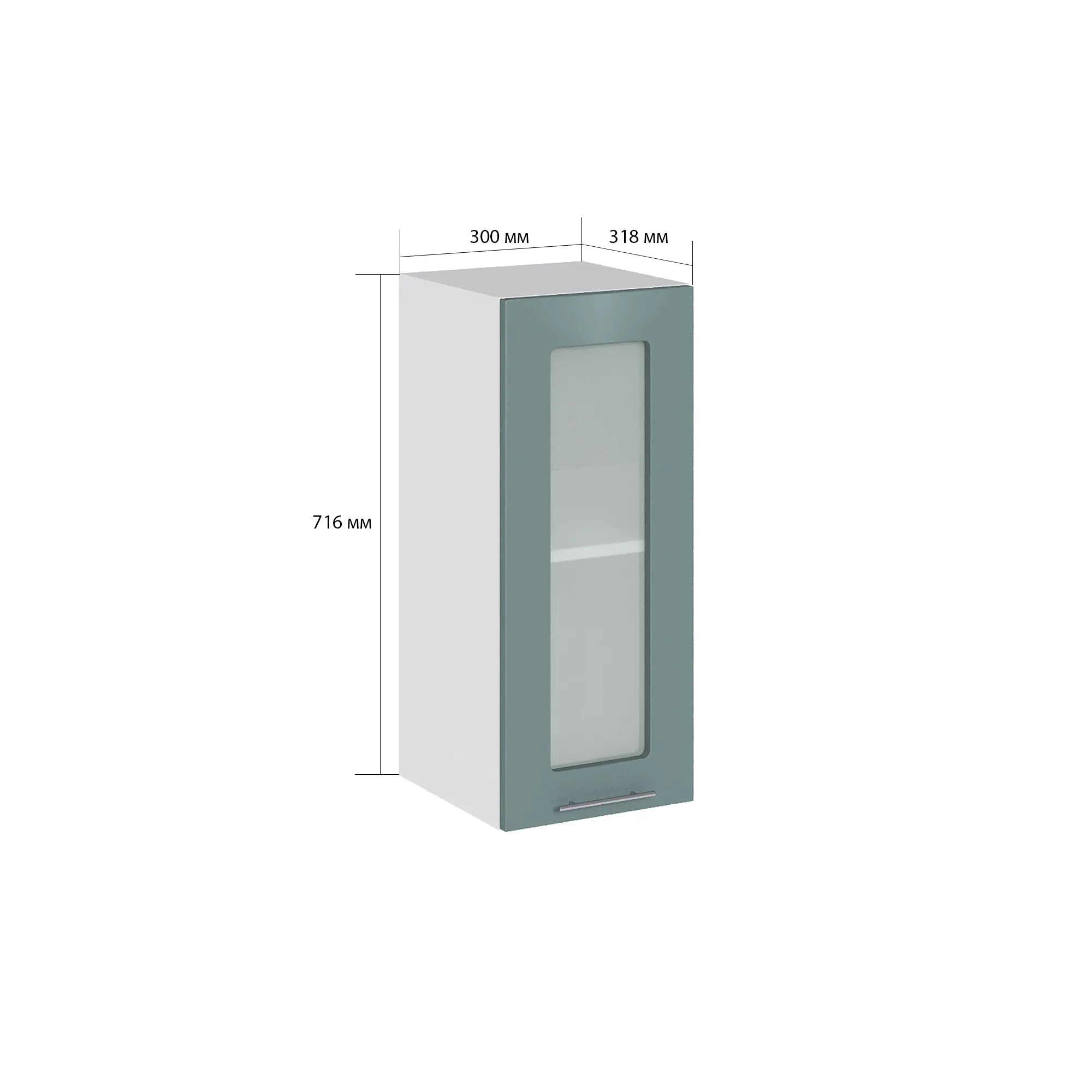 Изображение товара Навесной шкаф со стеклом Сурская мебель Валерия 30x71.6x31.8 см ЛДСП цвет лагуна софт