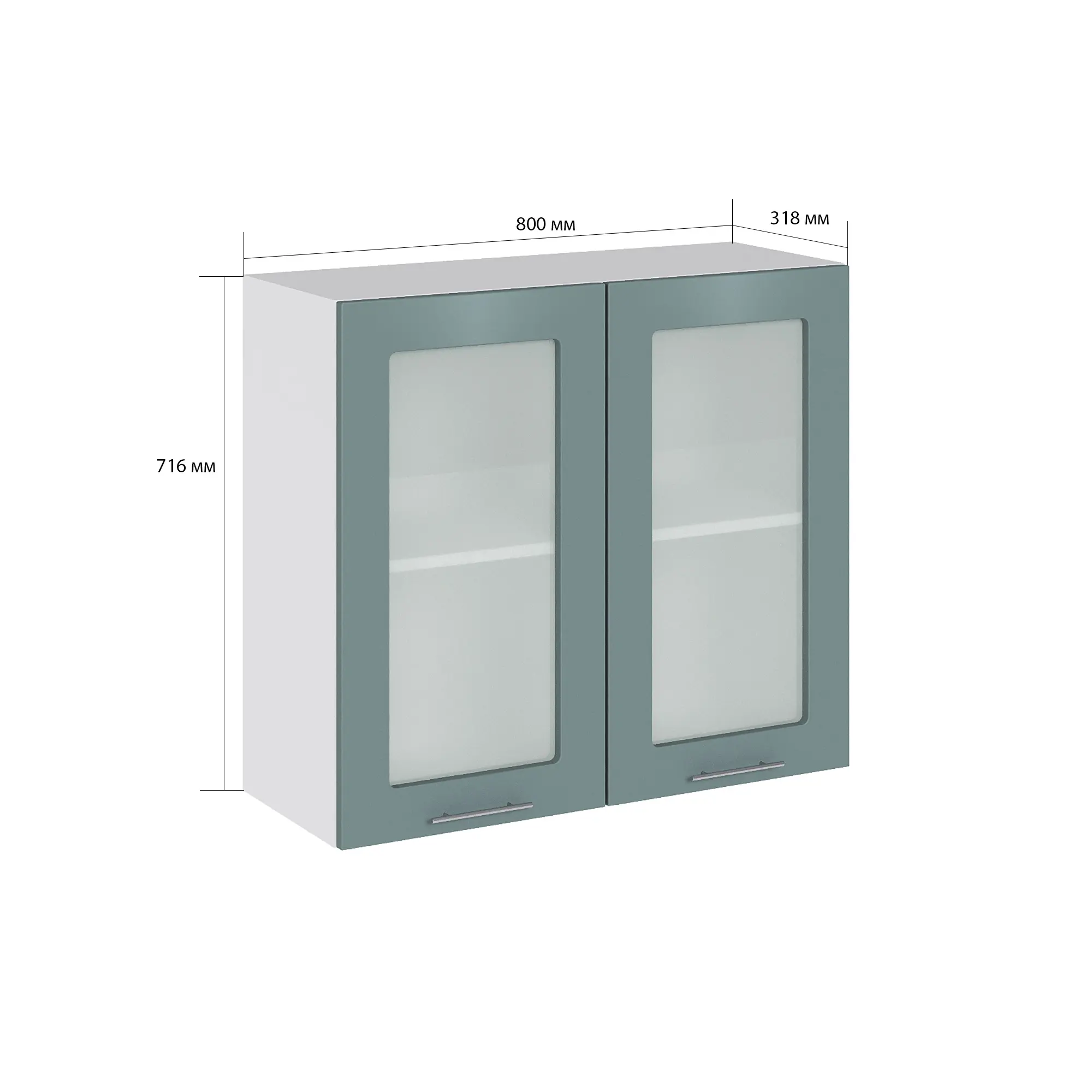 Изображение товара Навесной шкаф со стеклом Сурская мебель Валерия 80x71.6x31.8 см ЛДСП цвет лагуна софт