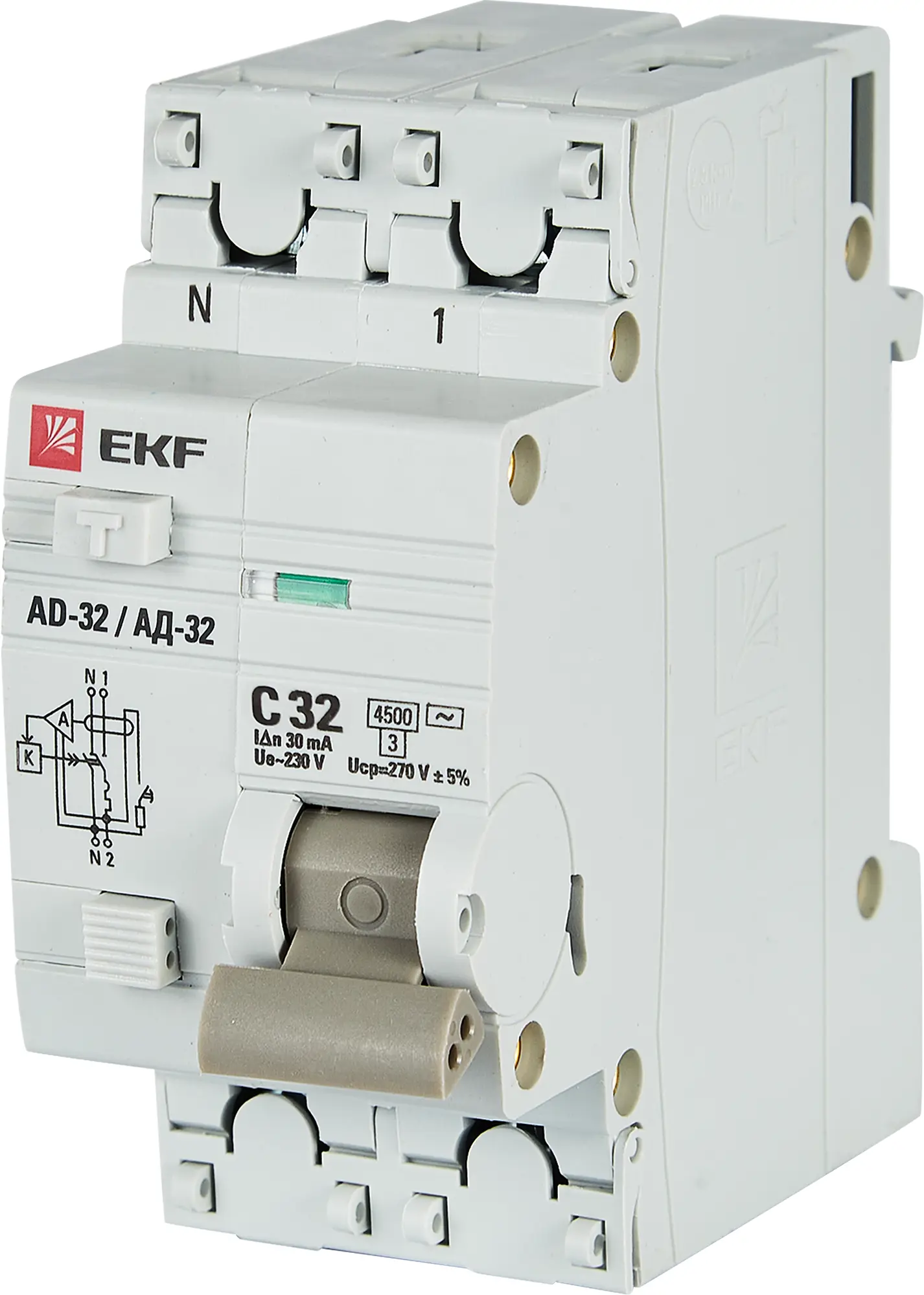 Изображение товара Дифференциальный автомат EKF АД-32 1P N C32 30 мА 4.5 кА AC
