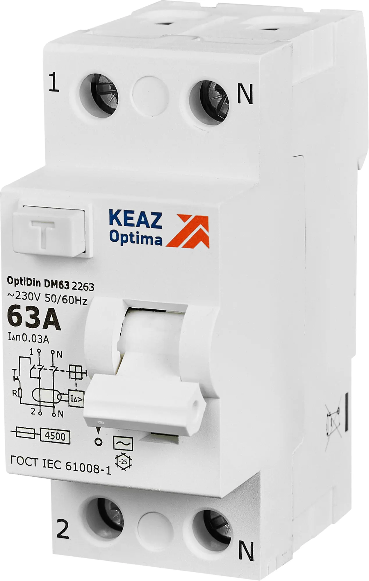 Изображение товара УЗО КЭАЗ 2P 63А 30мА АС дифференциальный автомат для защиты электросетей