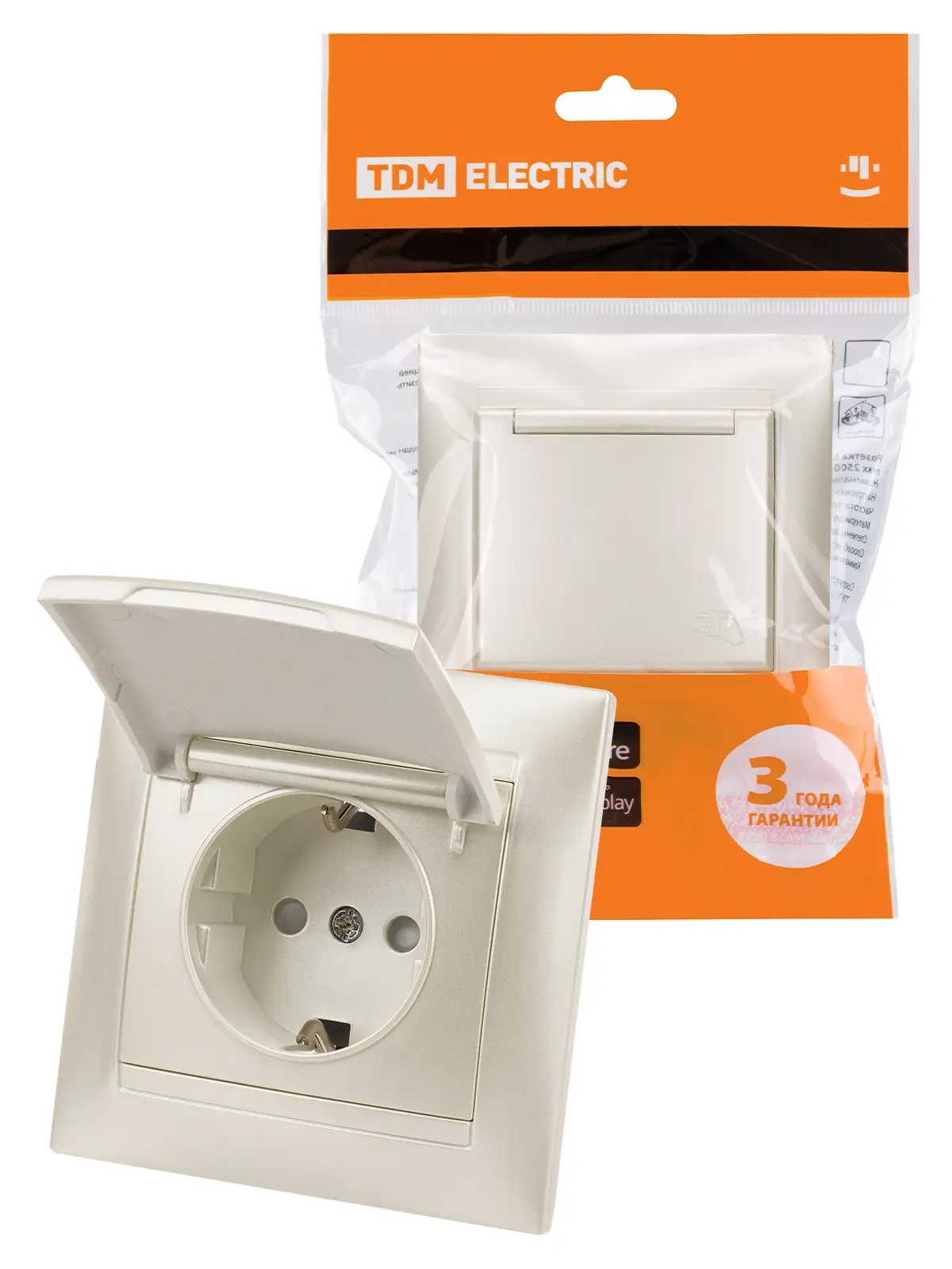 Изображение товара Розетка накладная Tdm electric Болонь SQ1815-0814 с заземлением со шторками и крышкой цвет белый