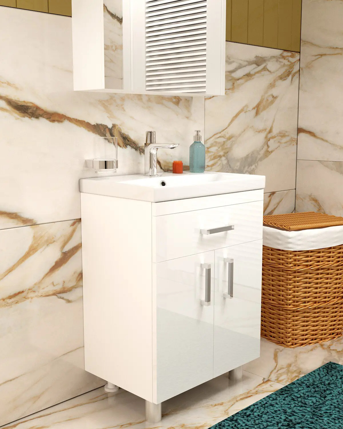 Изображение товара Тумба под раковину Megano Home Вега 107760 напольная 60см цвет белый/белый бриллиант