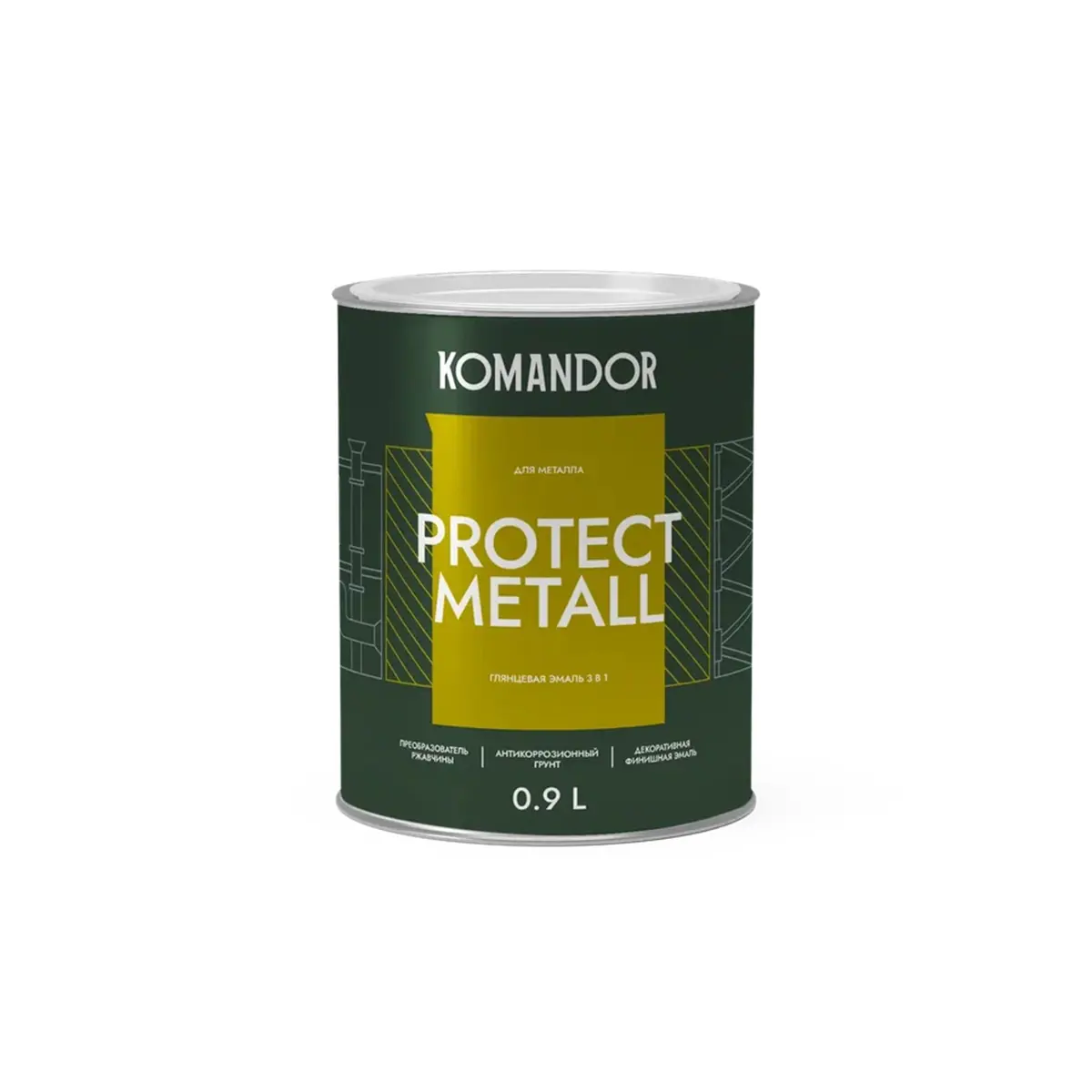 Изображение товара Грунт-эмаль по ржавчине 3 в 1 Komandor Protect Metall 0.9 л белая