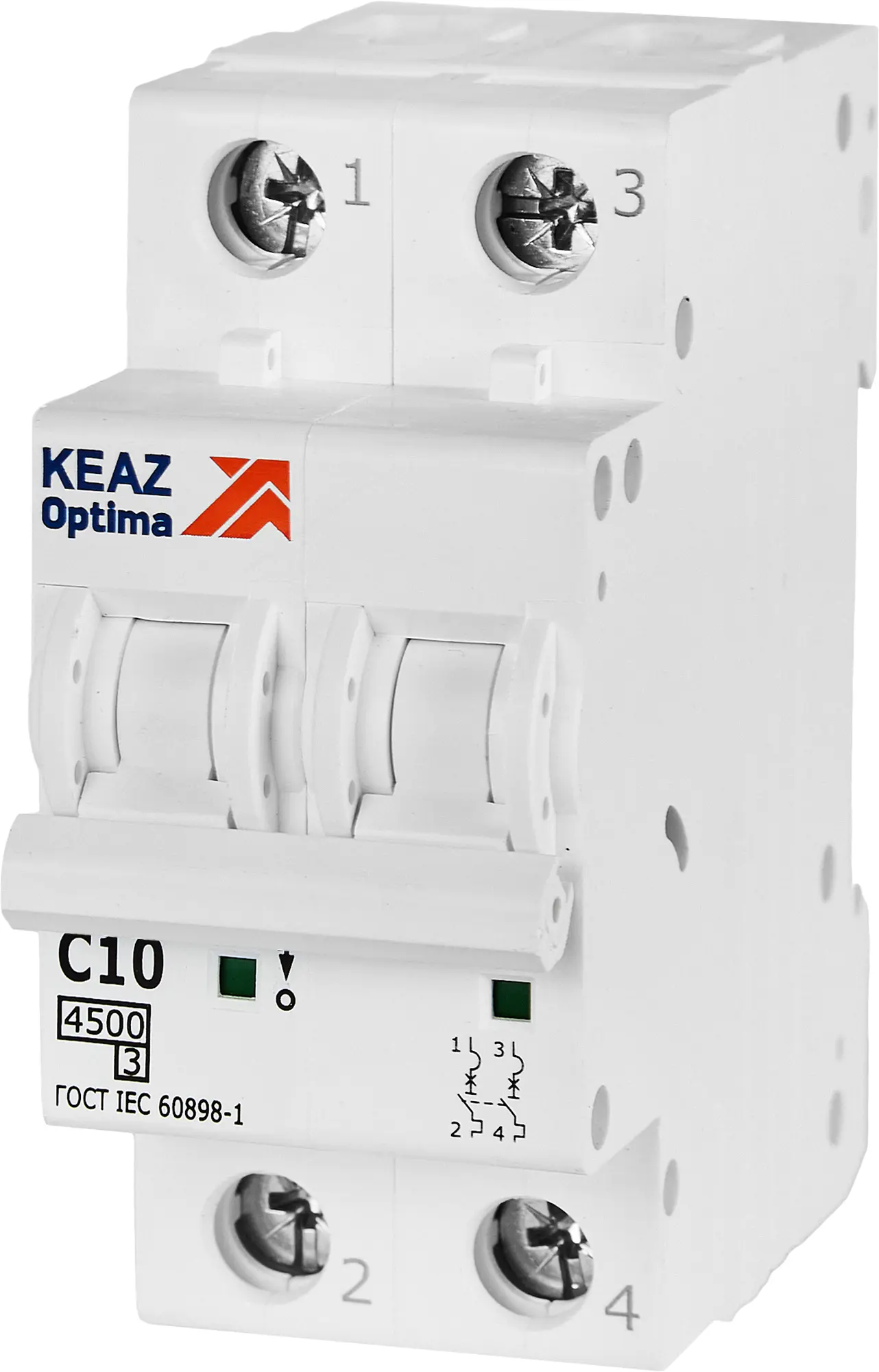 Изображение товара Автоматический выключатель КЭАЗ Opti Din BM63 2P 10 А с отключающей способностью 4,5 кА