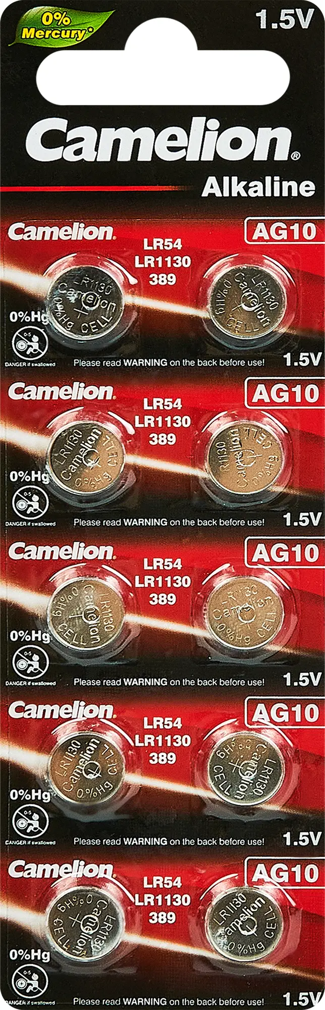 Изображение товара Батарейка Camelion алкалиновая Mercury Free AG10-BP10 LR54 10 шт.