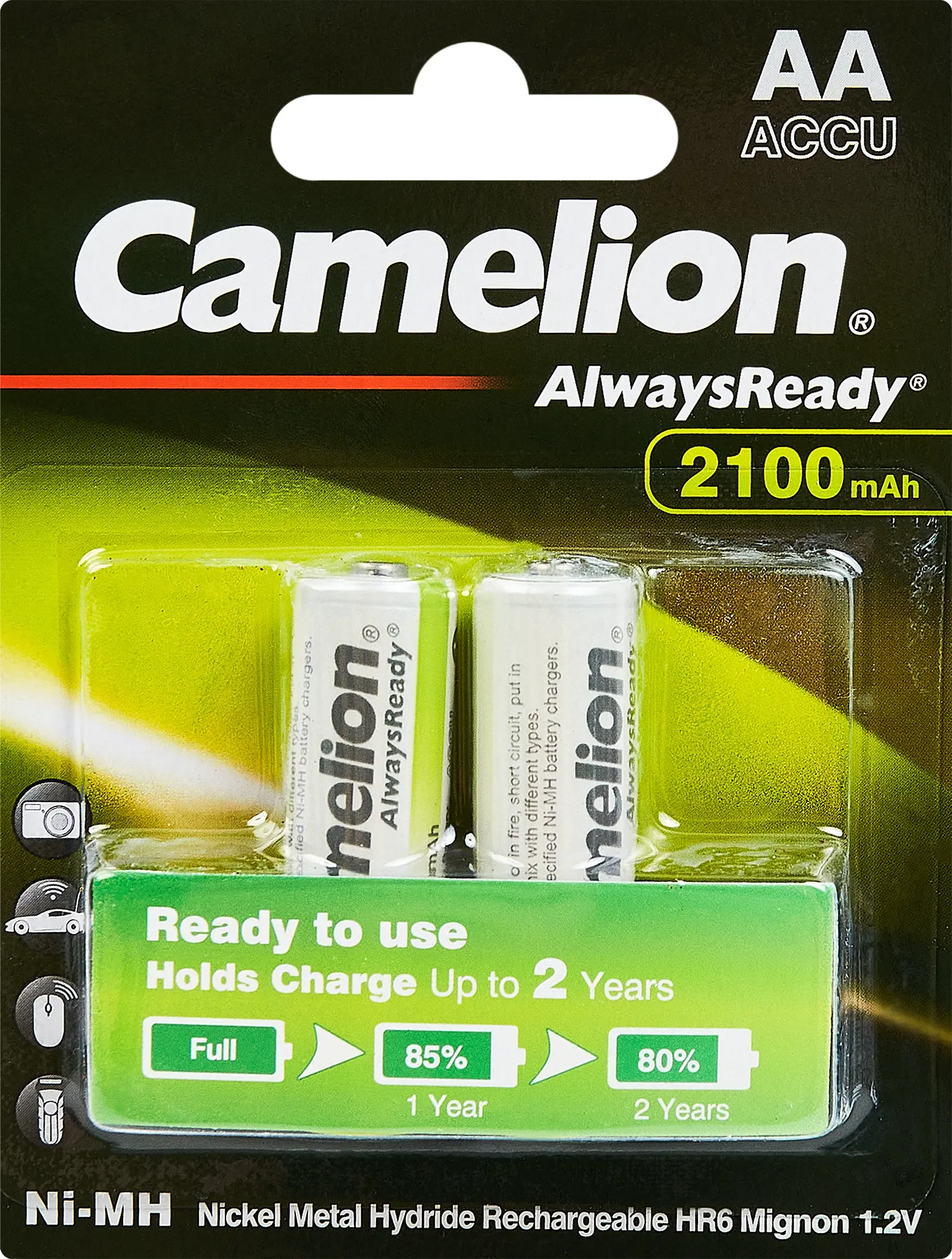 Изображение товара Аккумулятор Camelion Always Ready NH-AA2100ARBP2 Ni-Mh HR6 AA 2100 мАч 1.2В 2 шт.