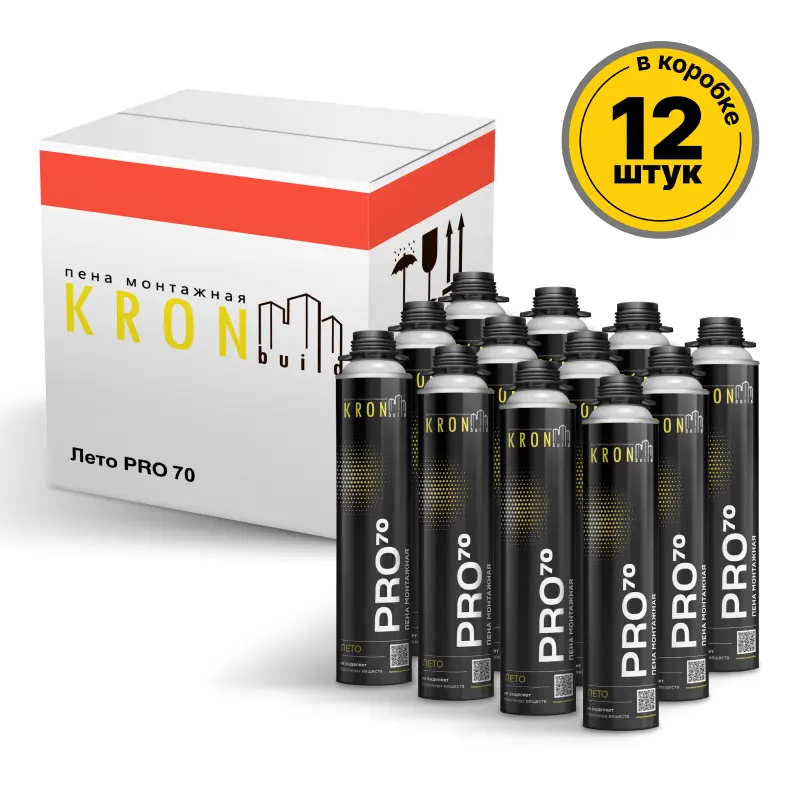 Изображение товара Пена монтажная профессиональная Kronbuild летняя PRO 70 850 мл 12 шт