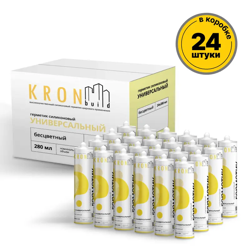 Изображение товара Герметик силиконовый универсальный бесцветный Kronbuild 280 мл 24 шт