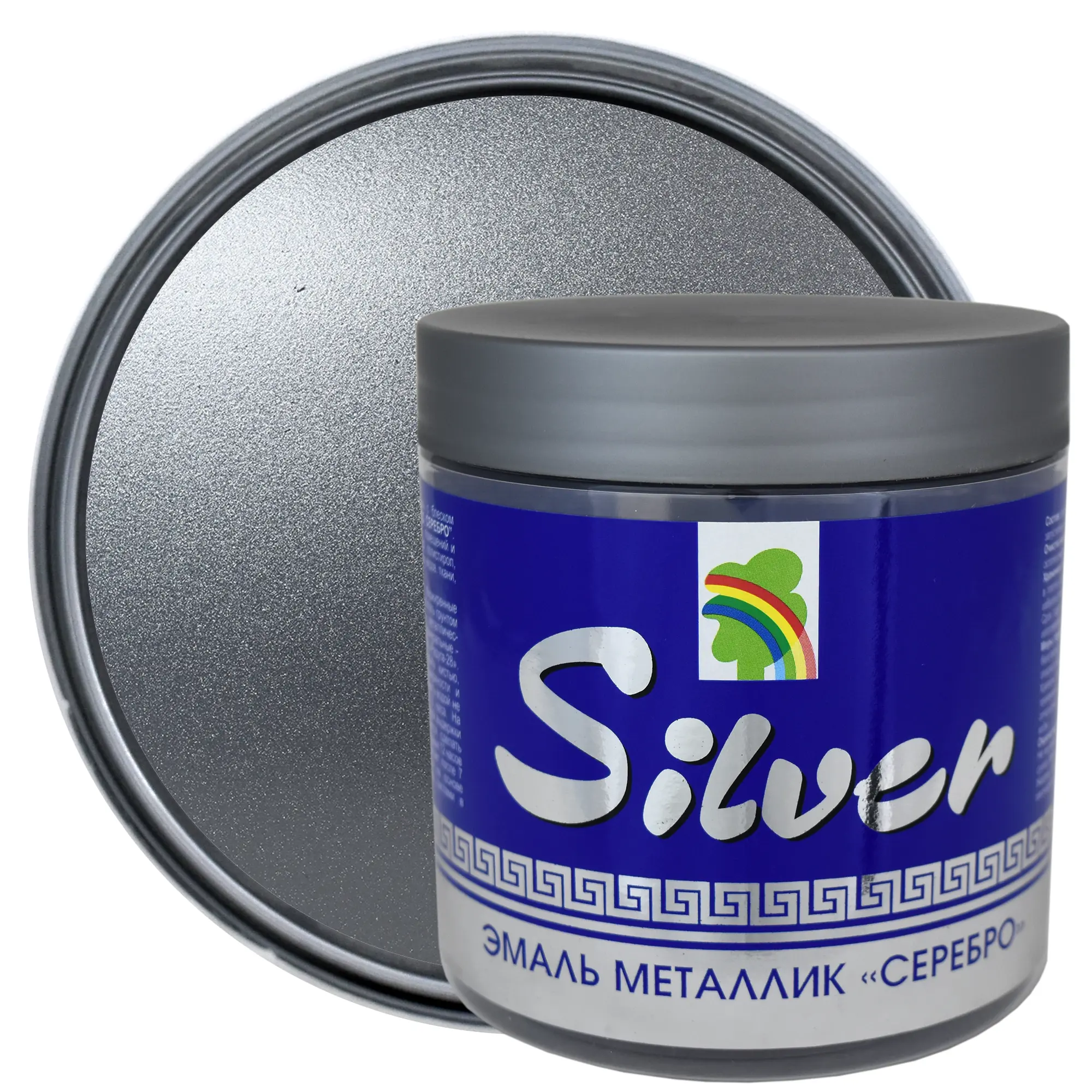 Изображение товара Эмаль акриловая Радуга глянцевая серебряный металлик Р-117 0.45 л