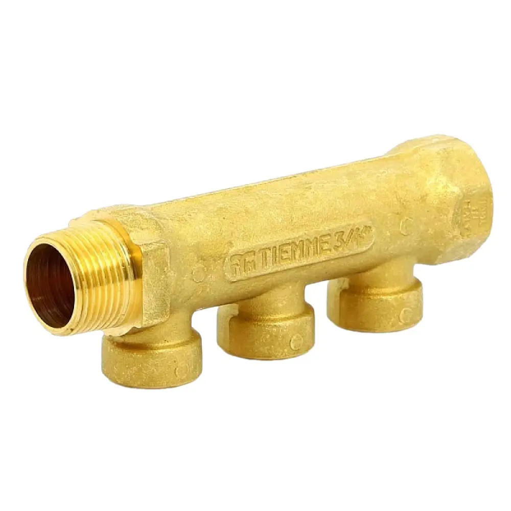 Изображение товара Коллектор Tiemme 1910039 на 3 выхода 3/4"x1/2" ВР латунь