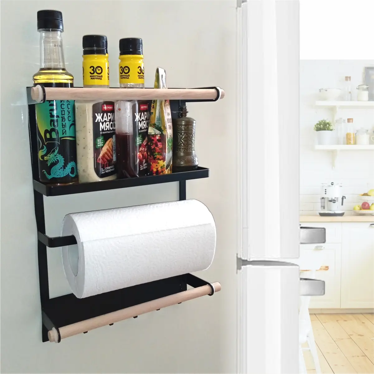 Изображение товара Настенная полка магнитная Проф-Магнит Магнит 24.50x34.50x5.90 см толщина 2 мм сталь цвет черный