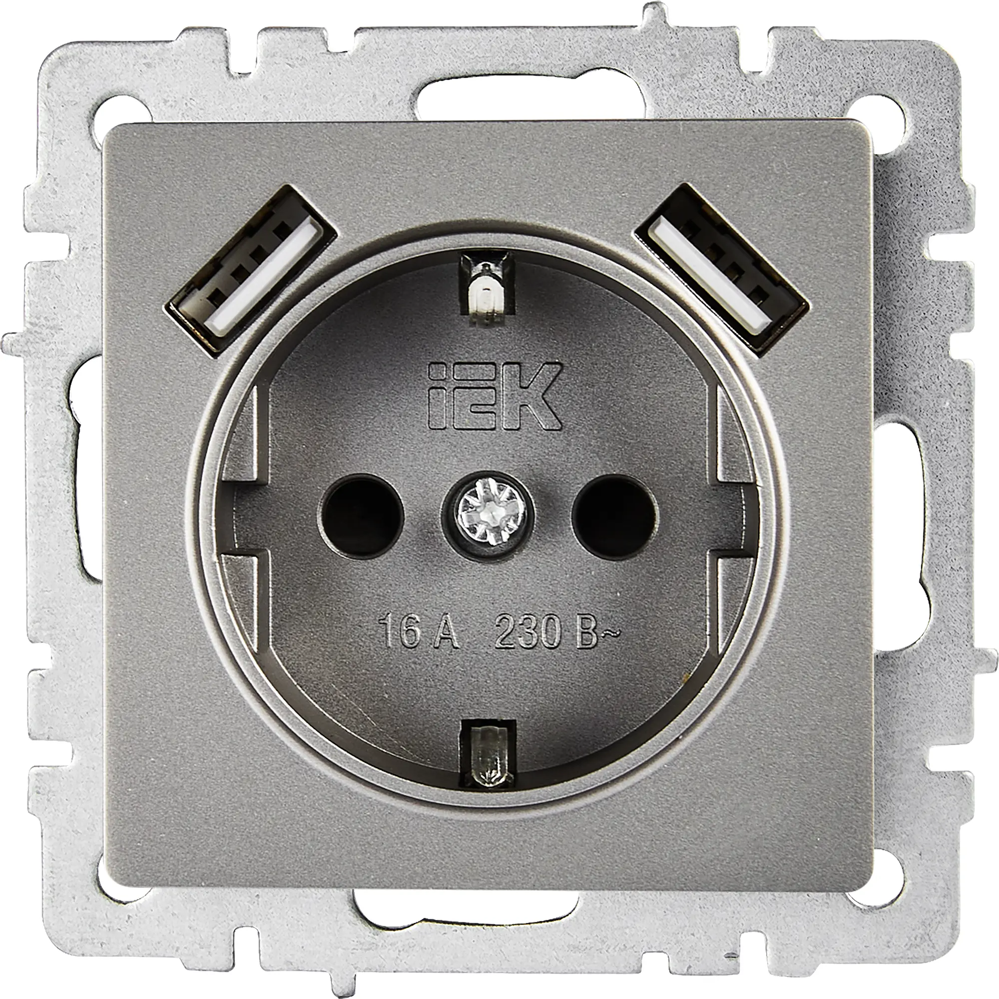 Изображение товара Розетка USB встраиваемая IEK Brite РЮш10-1-БрС с заземлением серый сталь