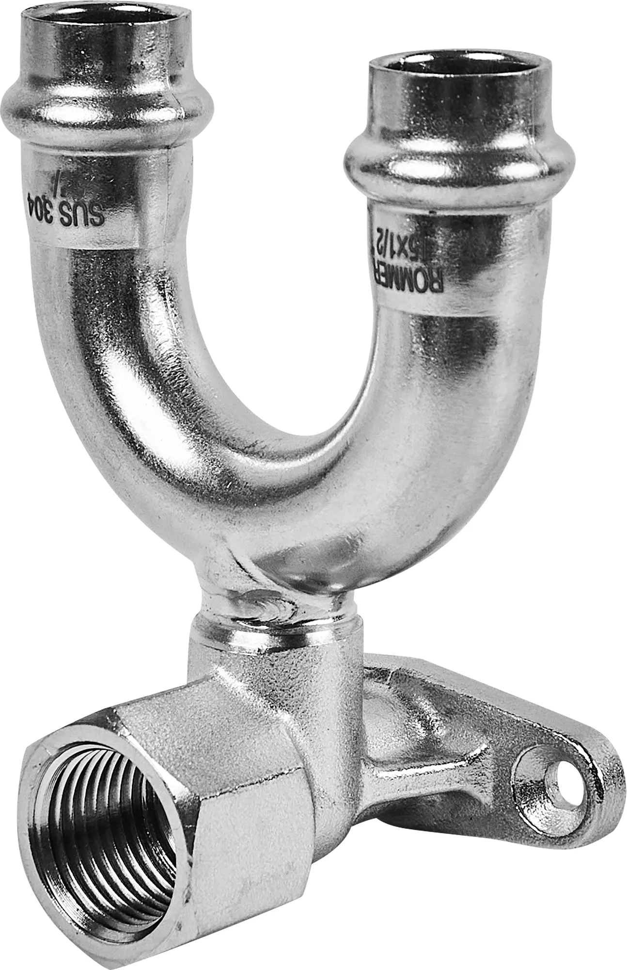 Изображение товара Водорозетка проходная Rommer 1/2"x15 мм из нержавеющей стали
