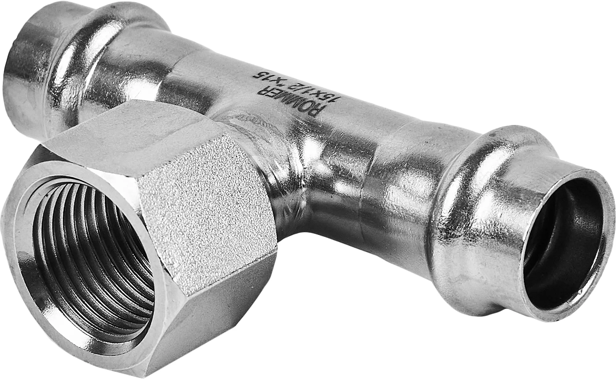 Изображение товара Тройник переходной Rommer 1/2"x15 мм ВПр-ВР нержавеющая сталь