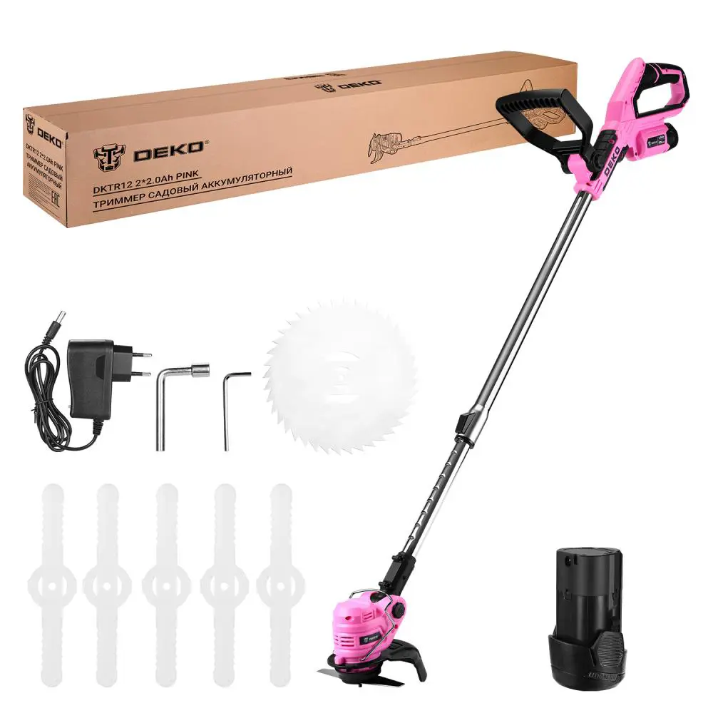 Изображение товара Триммер аккумуляторный Deko Dktr12 pink 12 В 2x2 Ач АКБ и ЗУ в комплекте